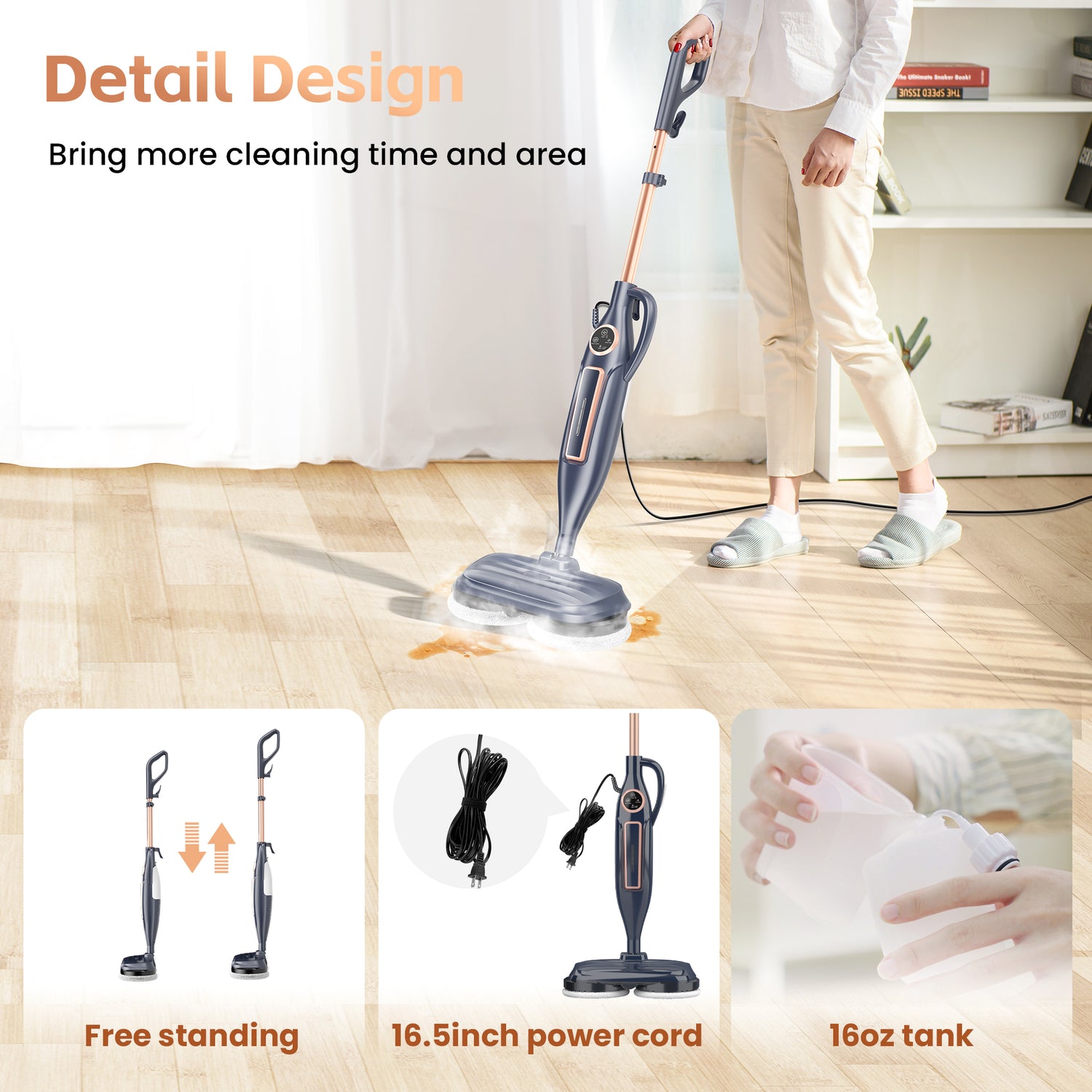 INSE Steam Mop with Rotating Pads, 10 in 1 Scrubbing Steam Vacmop for Kitchen, Hardwood Floor, Marble Floor, VM6