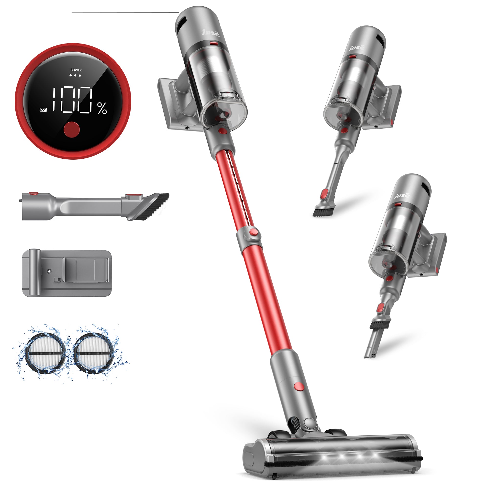 INSE Cordless Vacuum with 30Kpa Suction & 60 Mins Runtime, Stick Vacuum for Carpet, Tile, Pet Hair, Hardwood Floors, V120S