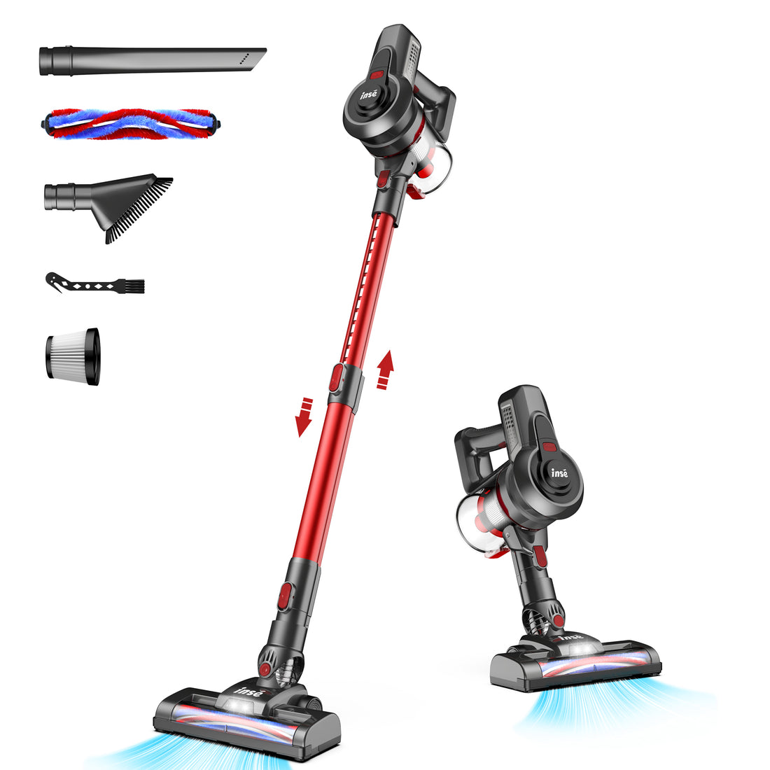 INSE Cordless Vacuum Cleaner,6 in 1 Powerful Stick Handheld Vacuum,25Kpa Vacuum Cleaner,45min Runtime,Lightweight Cordless Stick Vacuum for Hard Floor Carpet Pet Hair,N670