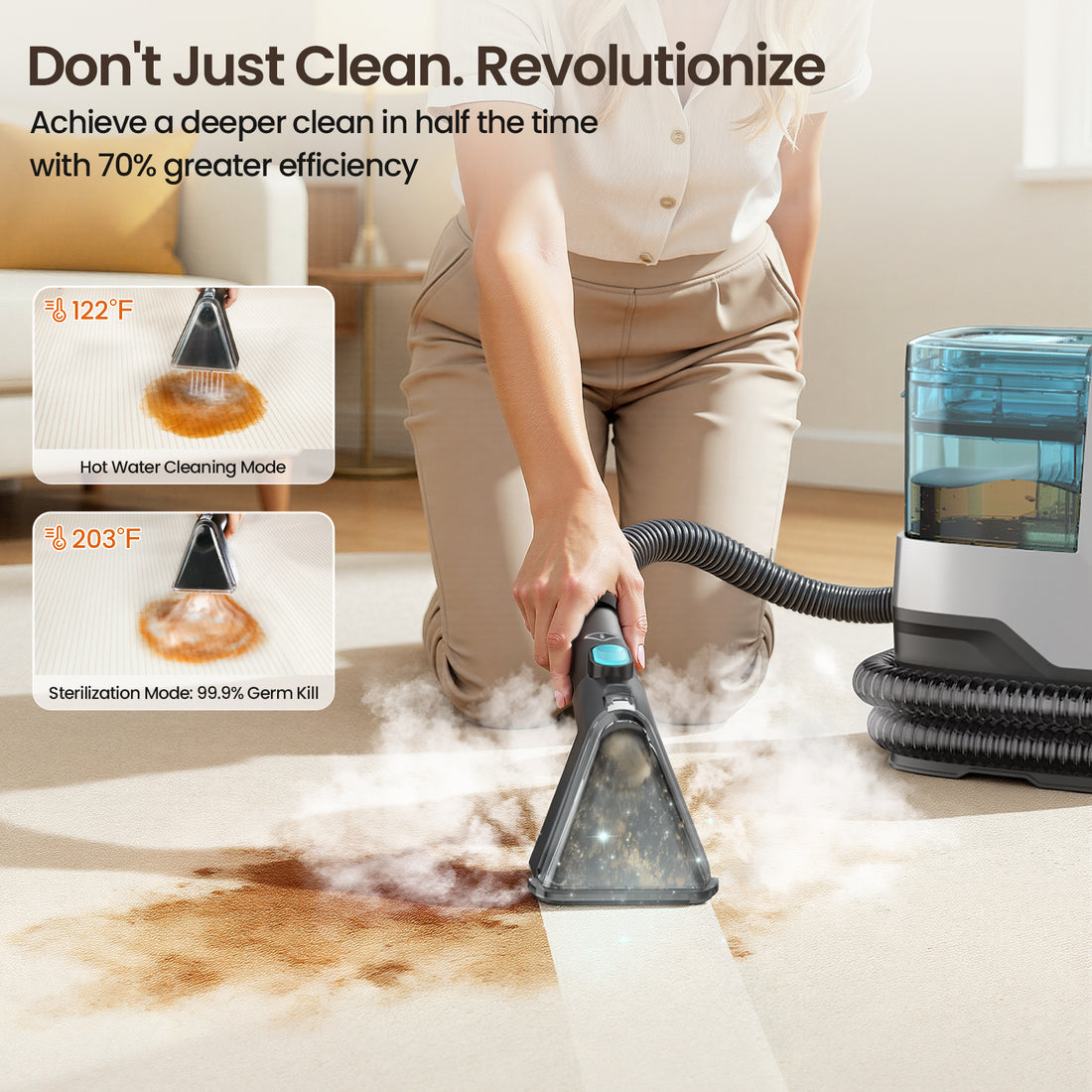 Steam Carpet Cleaner with 18KPa Deep Steam Cleaning, Portable Upholstery Cleaner Machine for Kitchen, Sofa, Pets Stains, Carpet, Car, with 10 Pcs Steam Cleaning Tool Set