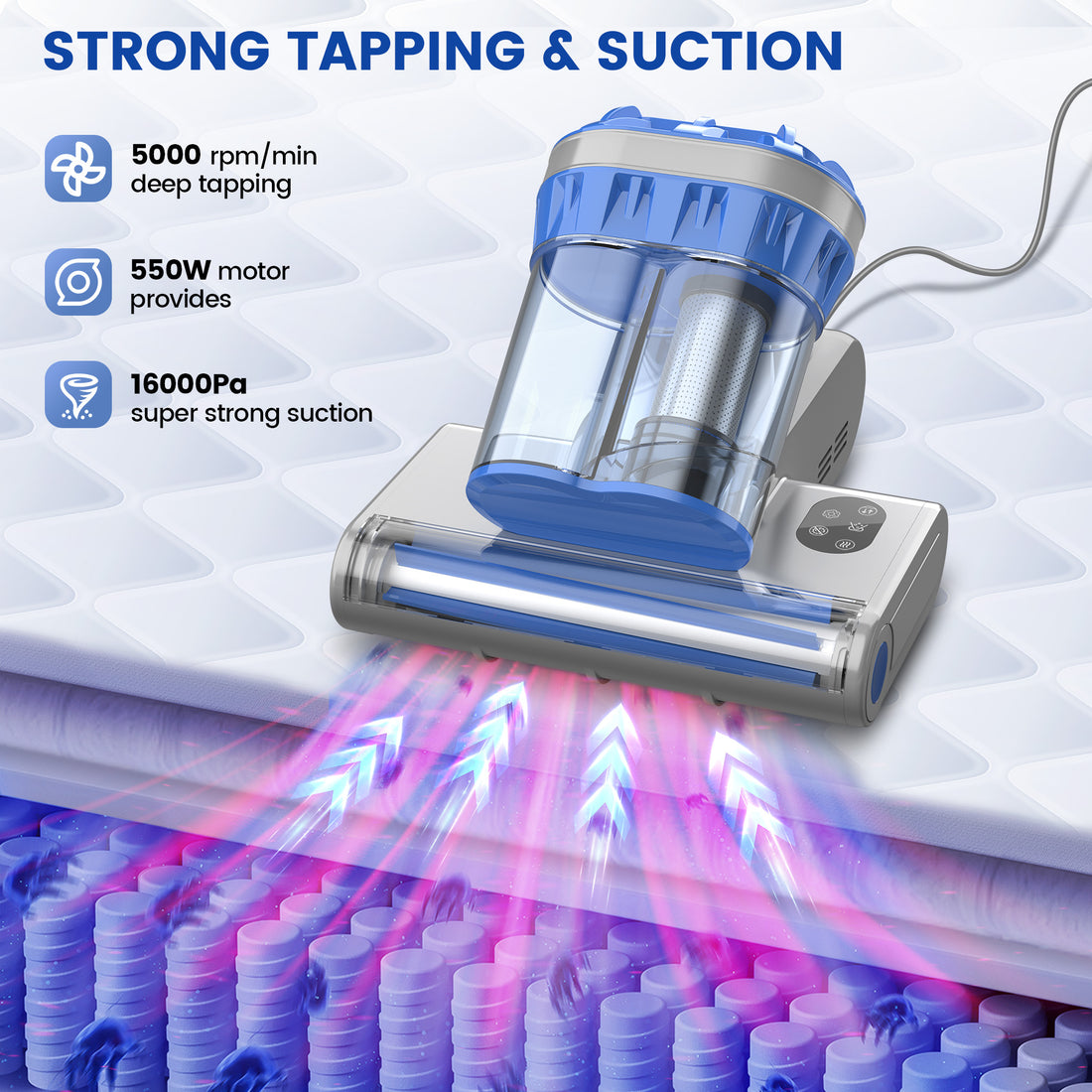 INSE Bed Vacuum, 253.7nm UV-C Light Bed Vac Cleaner with HEPA Filter for Mattress Sofa Cirb Bed, M1