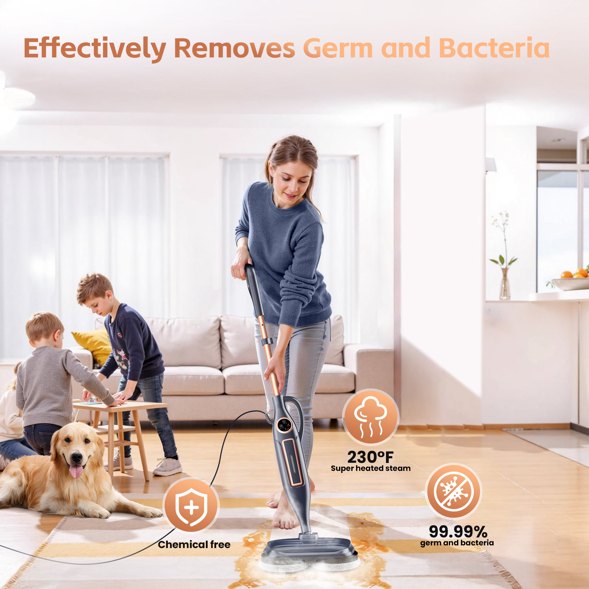 INSE Steam Mop with Rotating Pads, 10 in 1 Vacmop for Hardwood Floor, VM6