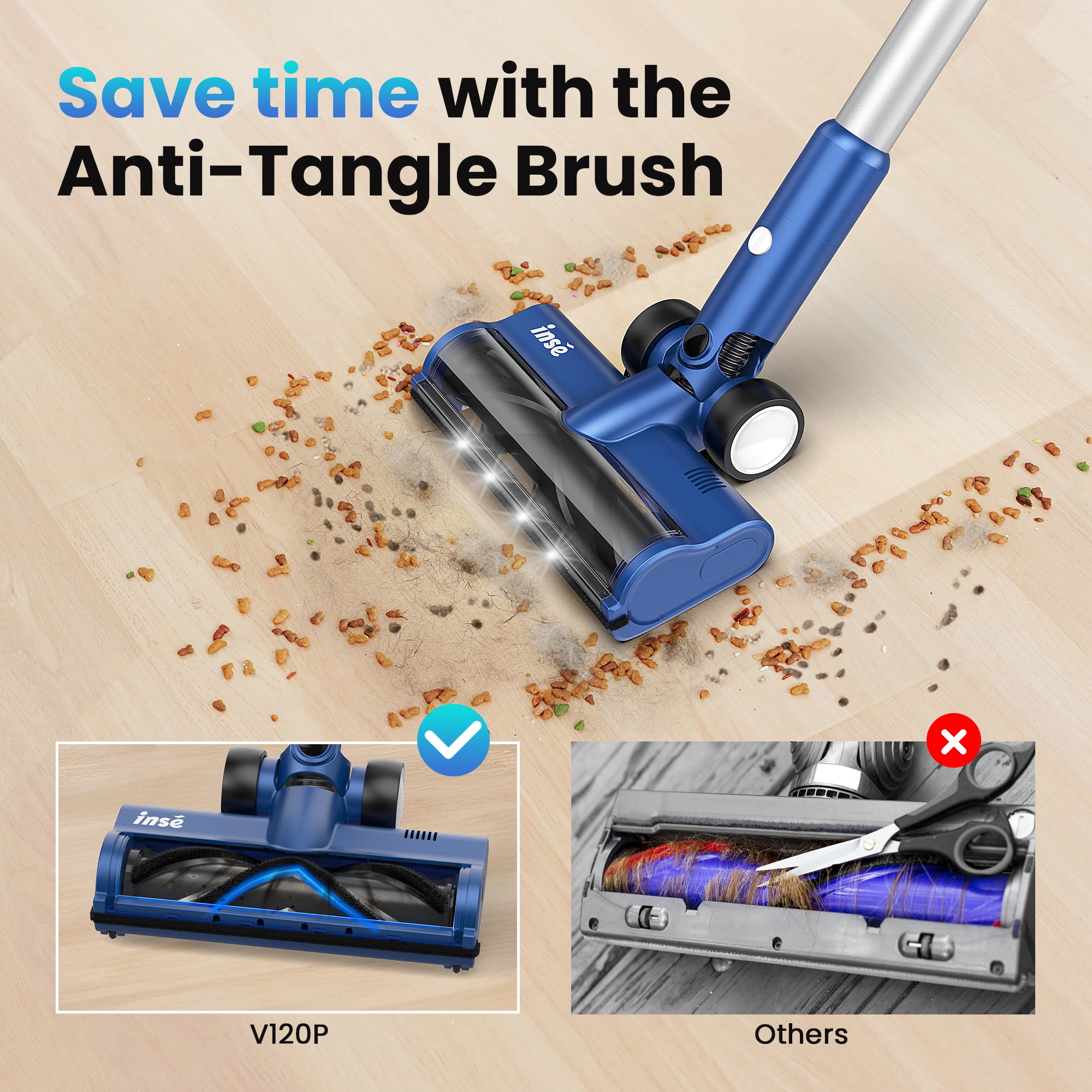 INSE Cordless Vacuum with 30Kpa Suction & 60 Mins Runtime, Stick Vacuum for Carpet, Tile, Pet Hair, Hardwood Floors, V120S