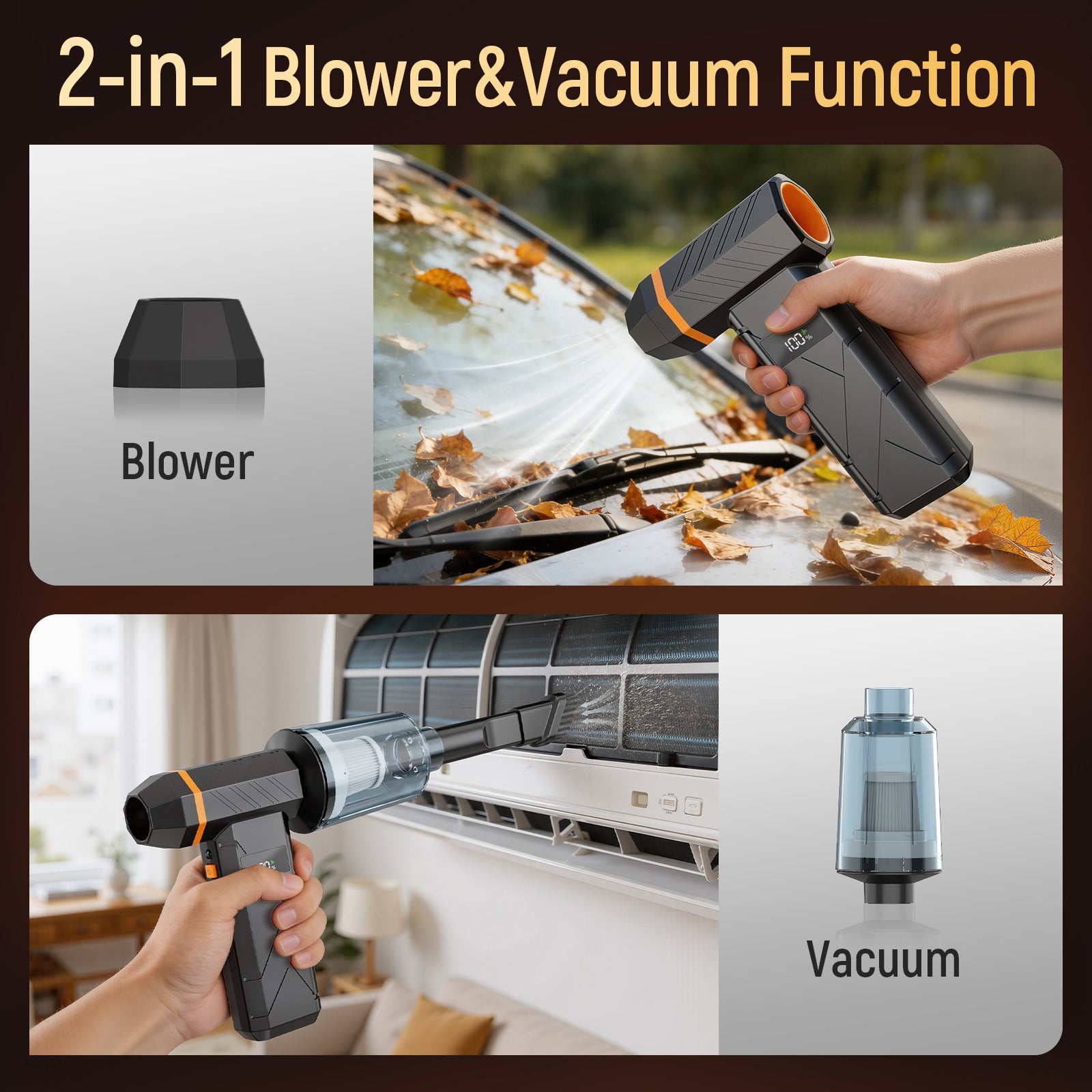 Compressed Air Duster Cordless Leaf Blower, 180000RPM Brushless Motor Violent TurboFan, Electric Air Turbo Duster Blower, 4 Gears Adjustable with LED Light Electric Air Blower for PC, Keyboard, Electronics and Outdoor, Workbench