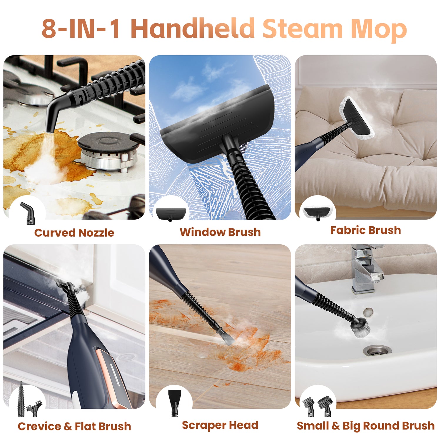 INSE Steam Mop with Rotating Pads, 10 in 1 Scrubbing Steam Vacmop for Kitchen, Hardwood Floor, Marble Floor, VM6