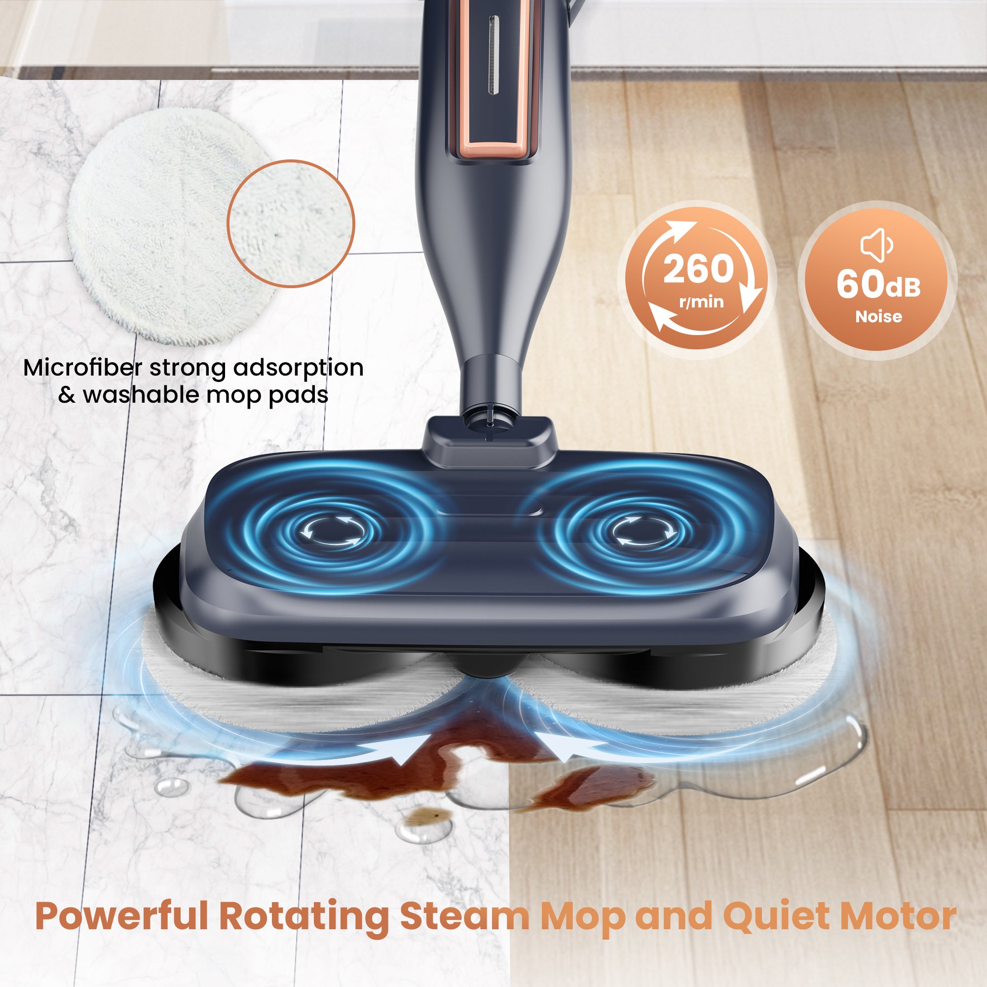 INSE Steam Mop with Rotating Pads, 10 in 1 Vacmop for Hardwood Floor, VM6