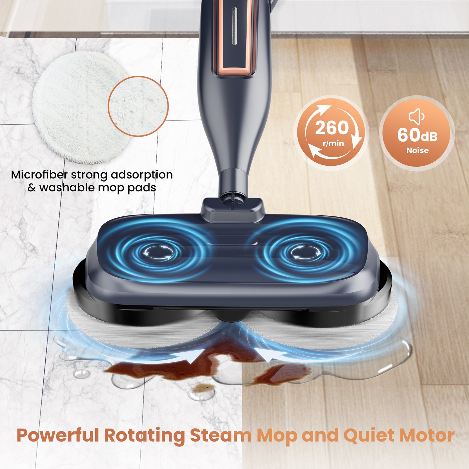 INSE Steam Mop with Rotating Pads, 10 in 1 Scrubbing Steam Vacmop for Kitchen, Hardwood Floor, Marble Floor, VM6