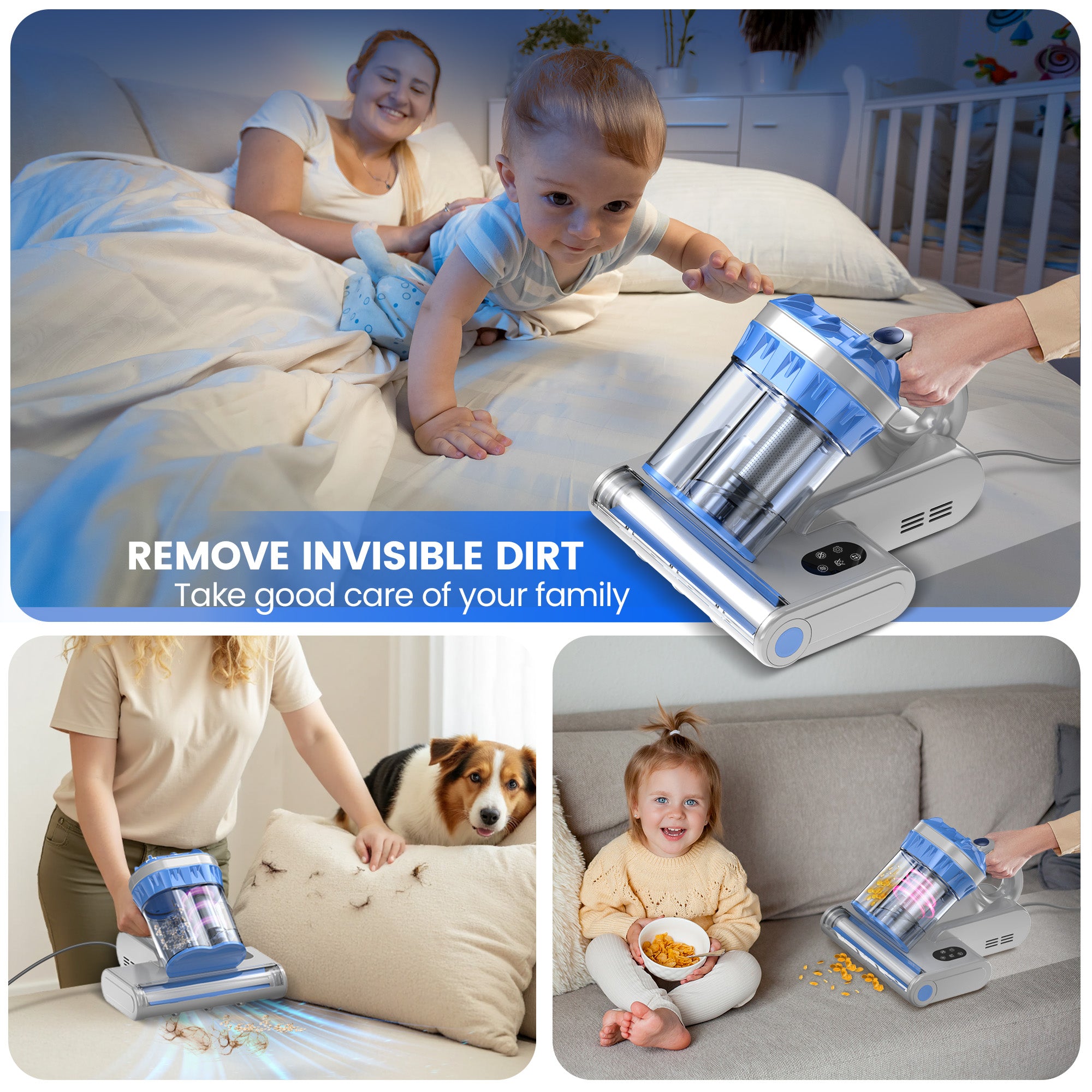 INSE Light Bed Vac Cleaner with HEPA Filter for Mattress Sofa Cirb Bed, M1
