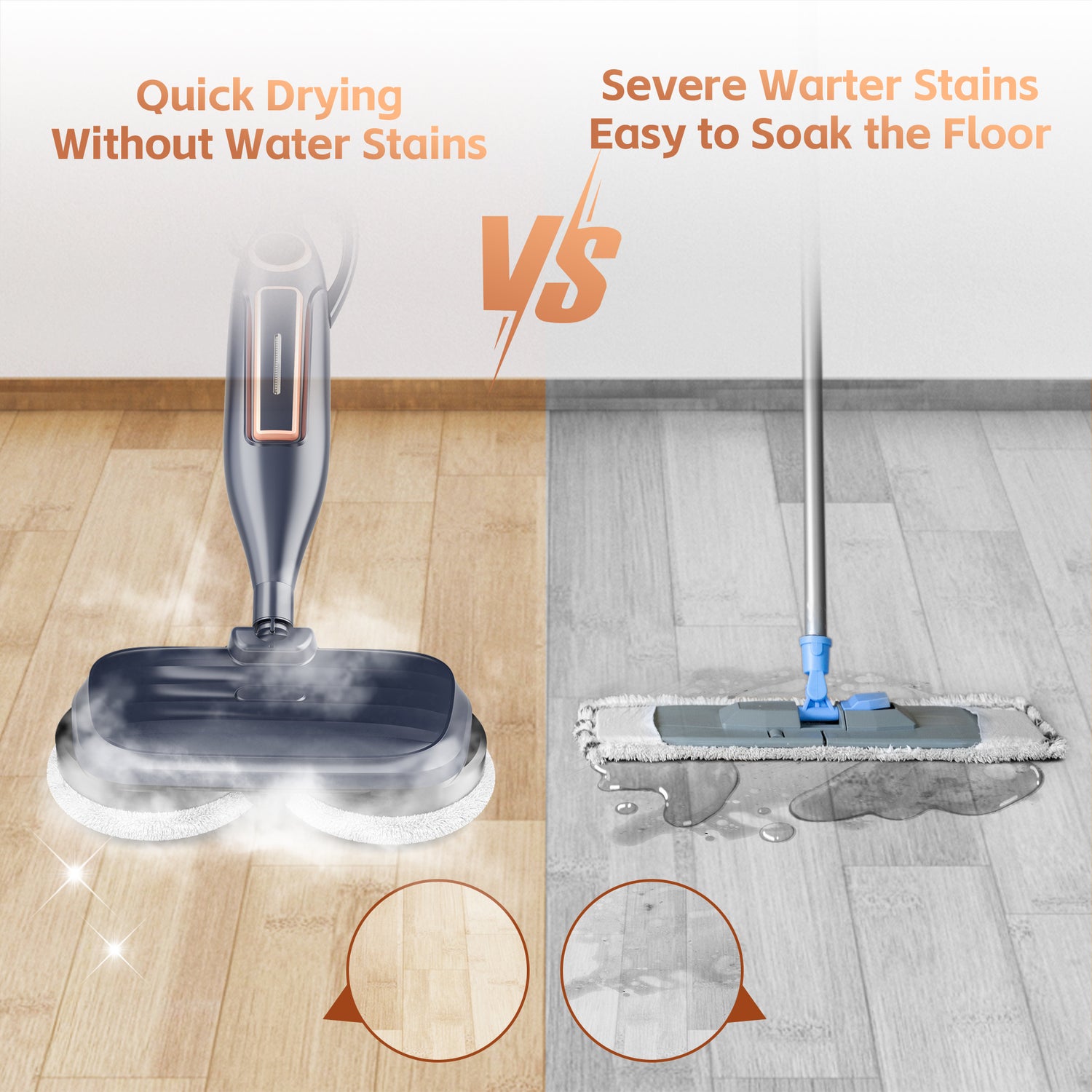 INSE Steam Mop with Rotating Pads, 10 in 1 Scrubbing Steam Vacmop for Kitchen, Hardwood Floor, Marble Floor, VM6