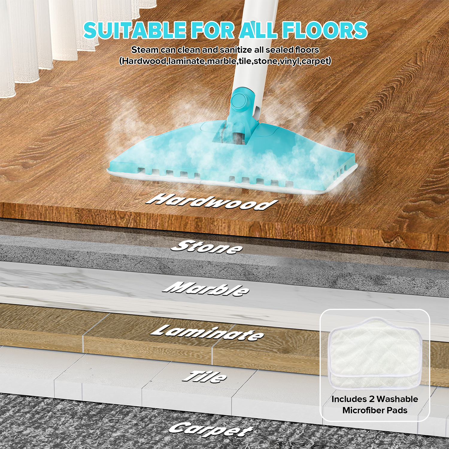 INSE Steam Mop,All-in-One Scrubbing and Sanitizing Detachable Floor Steamer,11 Accessories for Upholstery,Carpet & Furniture,F1