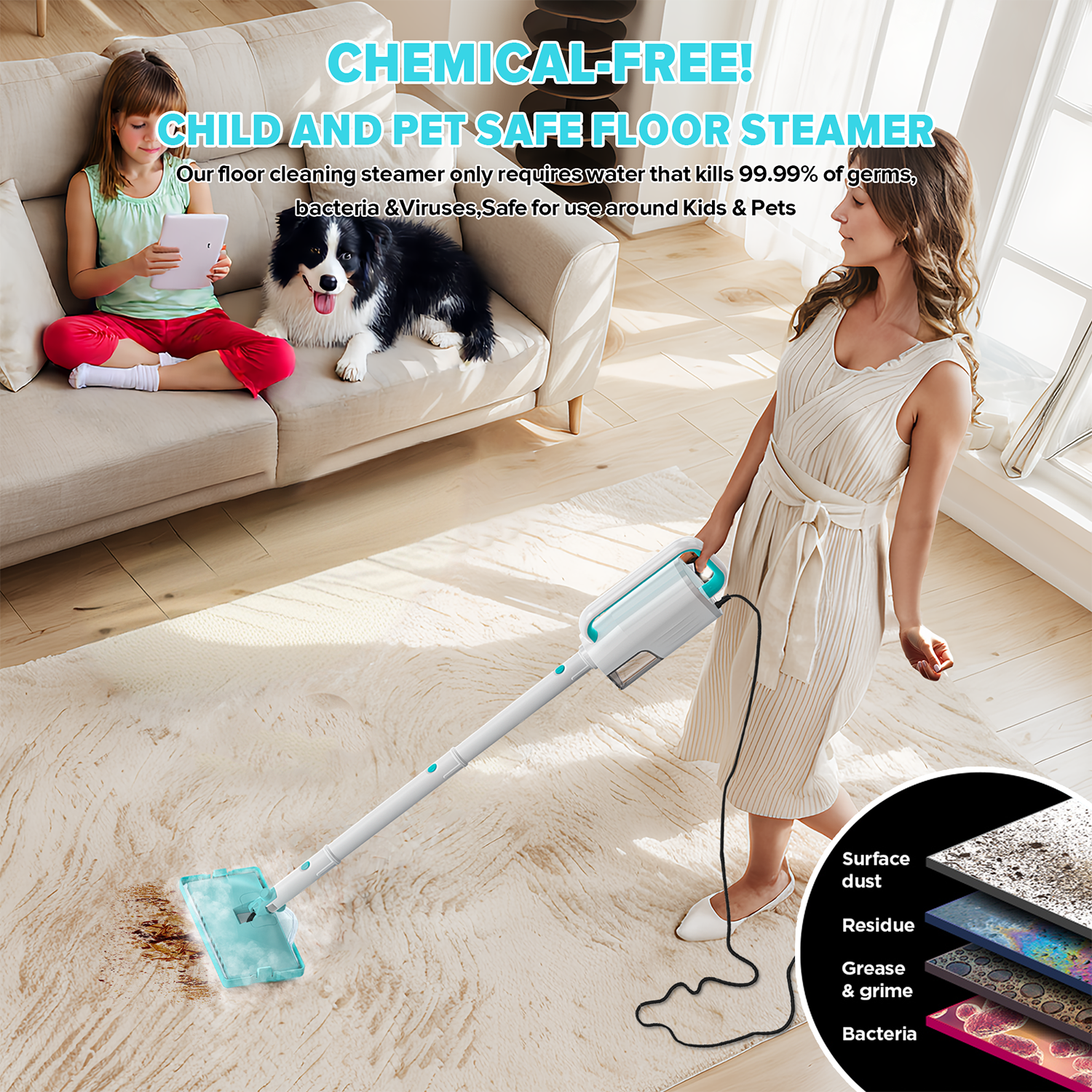 INSE Steam Mop,All-in-One Scrubbing and Sanitizing Detachable Floor Steamer,11 Accessories for Upholstery,Carpet & Furniture,F1