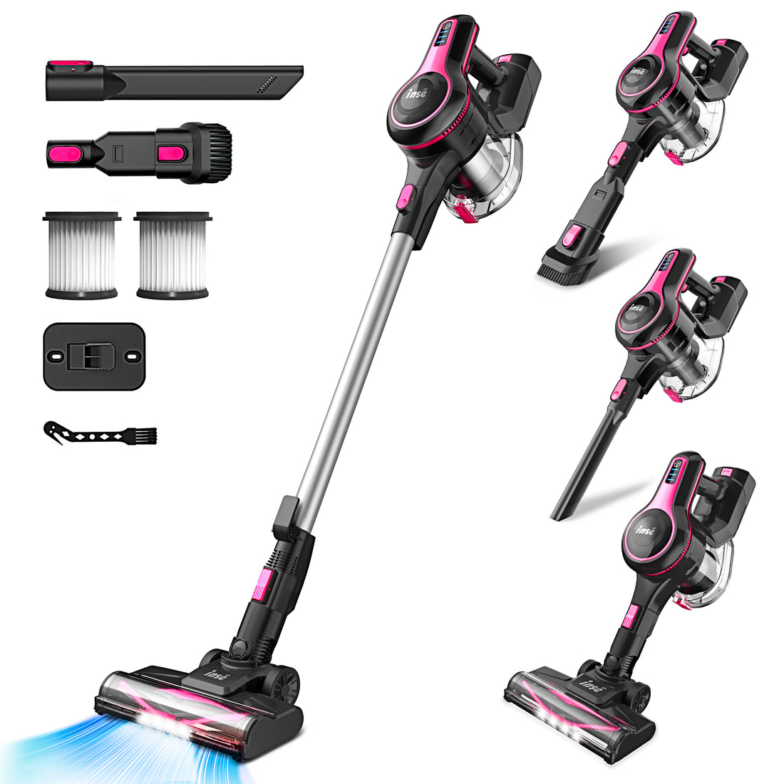 INSE Cordless Vacuum Cleaner,6-in-1 Rechargeable Stick Vacuum Lightweight for Carpet Hardfloor Pet Hair Home,N520 Blue