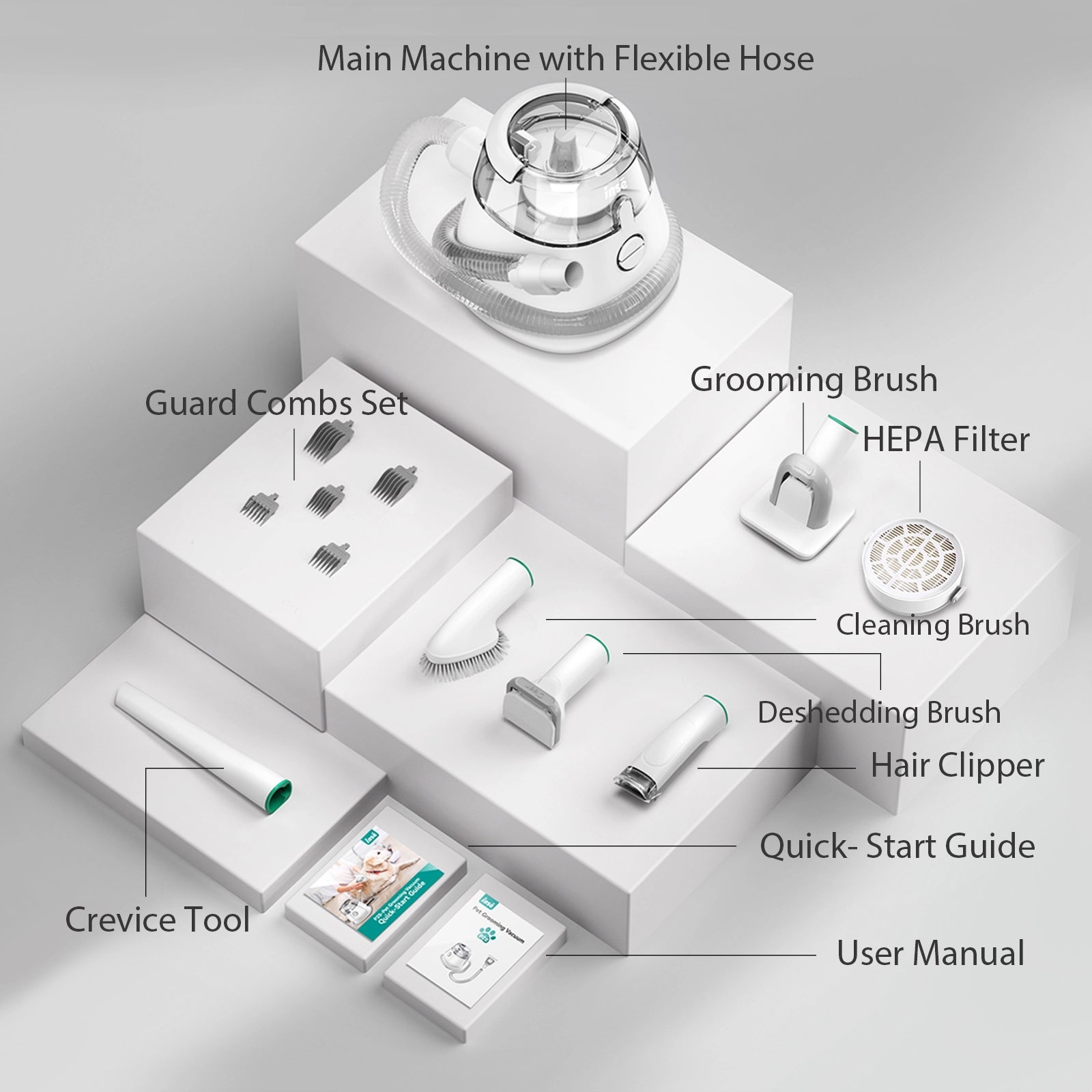INSE P20 Pro Dog Grooming Kit Pet Hair Clipper Vacuum for Dog Cat with all parts