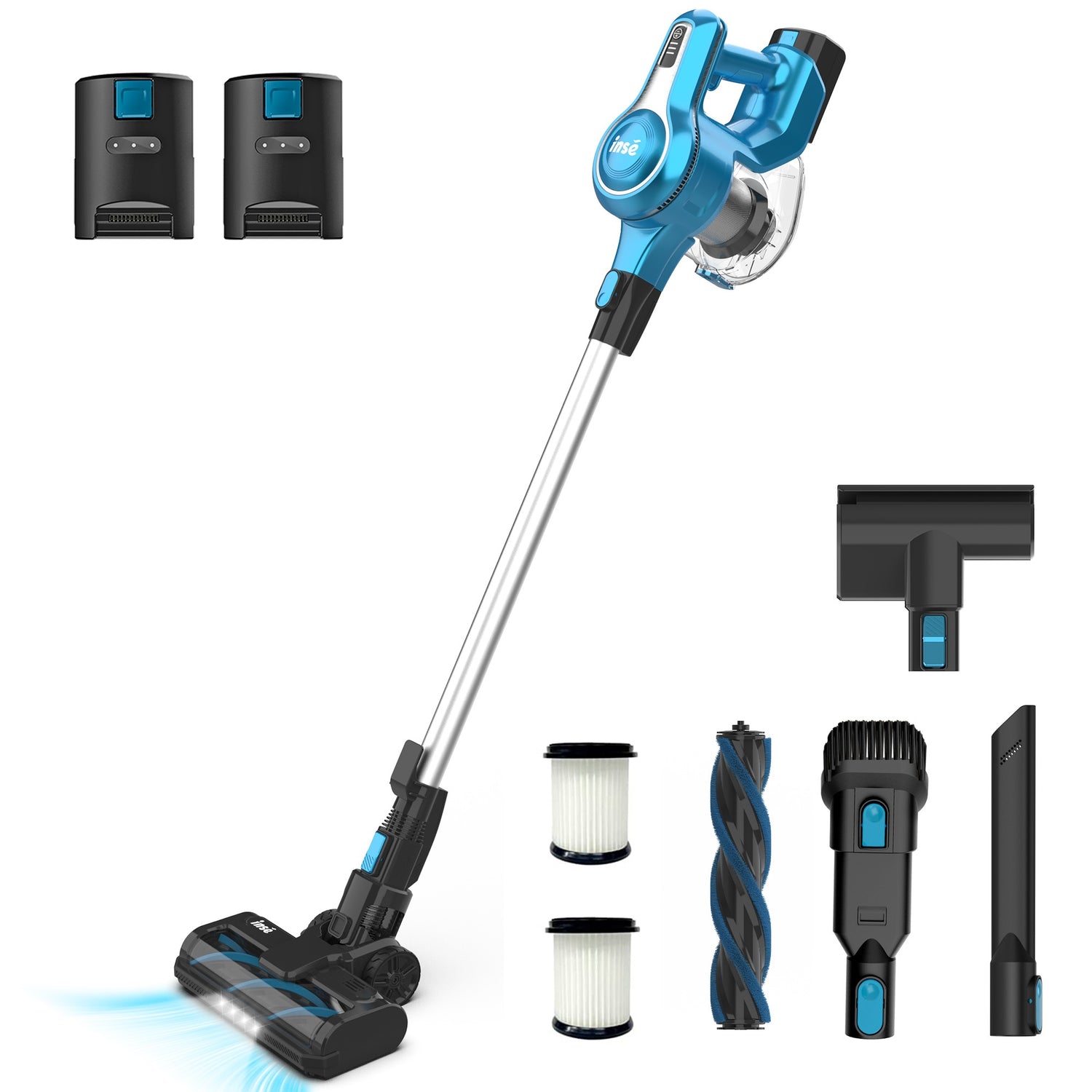 INSE Cordless Vacuum Cleaner,6-in-1 Rechargeable Stick Vacuum Lightweight for Carpet Hardfloor Pet Hair Home,N520 Blue