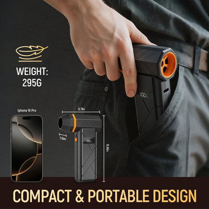 Compressed Air Duster Cordless Leaf Blower, 180000RPM Brushless Motor Violent TurboFan, Electric Air Turbo Duster Blower, 4 Gears Adjustable with LED Light Electric Air Blower for PC, Keyboard, Electronics and Outdoor, Workbench