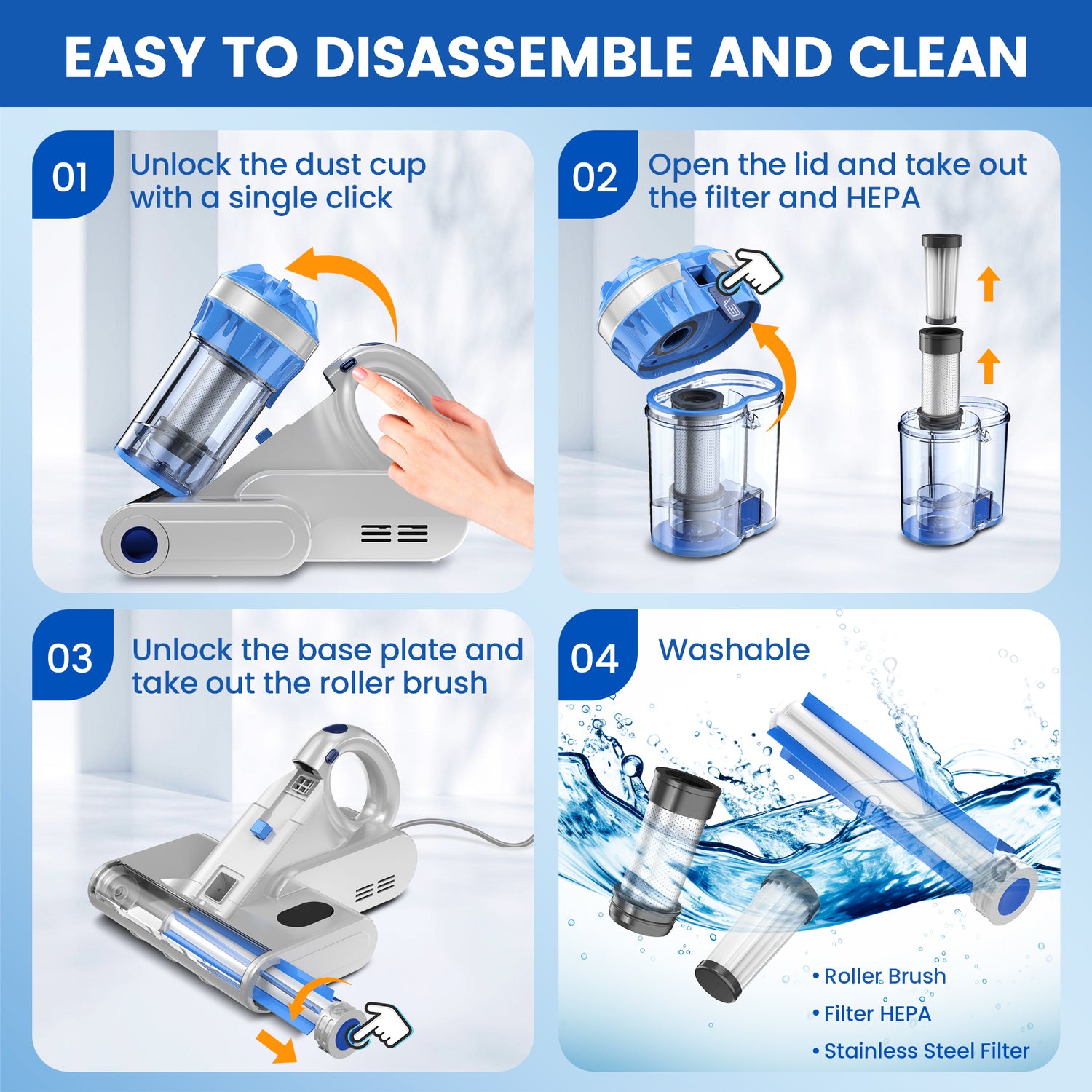 INSE Light Bed Vac Cleaner with HEPA Filter for Mattress Sofa Cirb Bed, M1