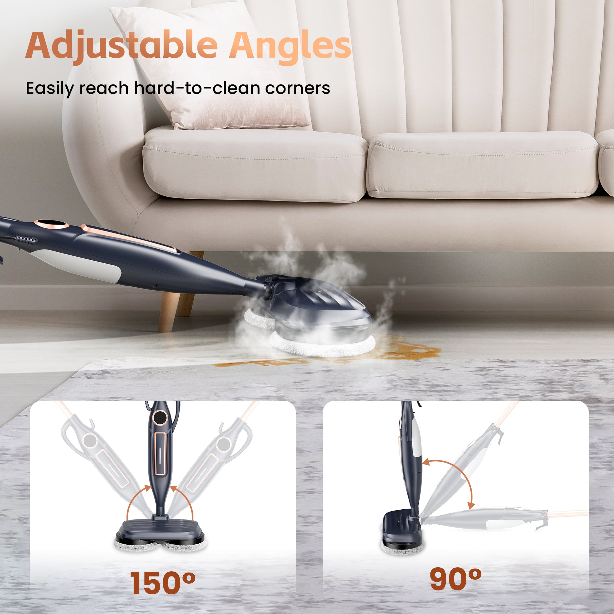 INSE Steam Mop with Rotating Pads, 10 in 1 Scrubbing Steam Vacmop for Kitchen, Hardwood Floor, Marble Floor, VM6