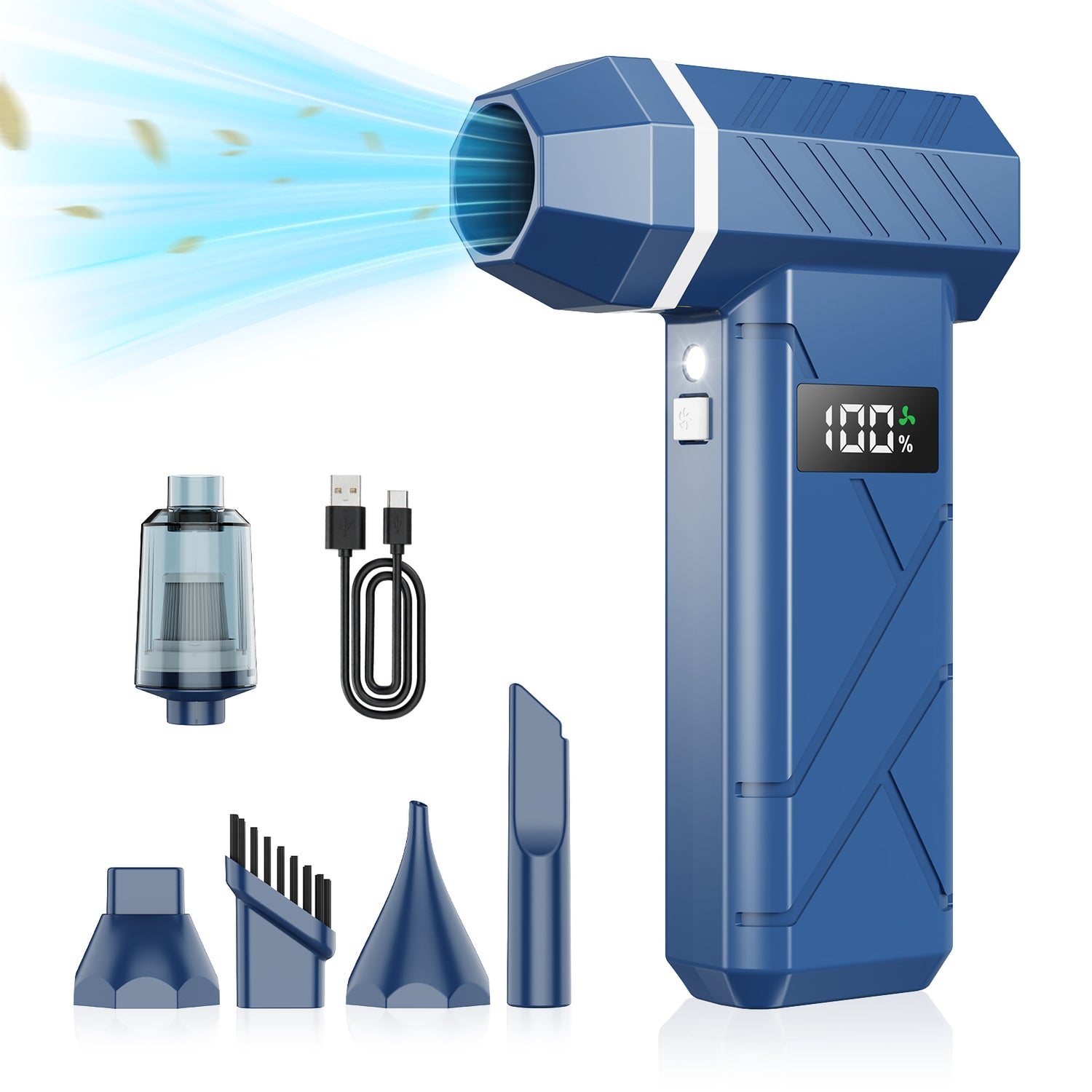 Compressed Air Duster Cordless Leaf Blower, 180000RPM Brushless Motor Violent TurboFan, Electric Air Turbo Duster Blower, 4 Gears Adjustable with LED Light Electric Air Blower for PC, Keyboard, Electronics and Outdoor, Workbench