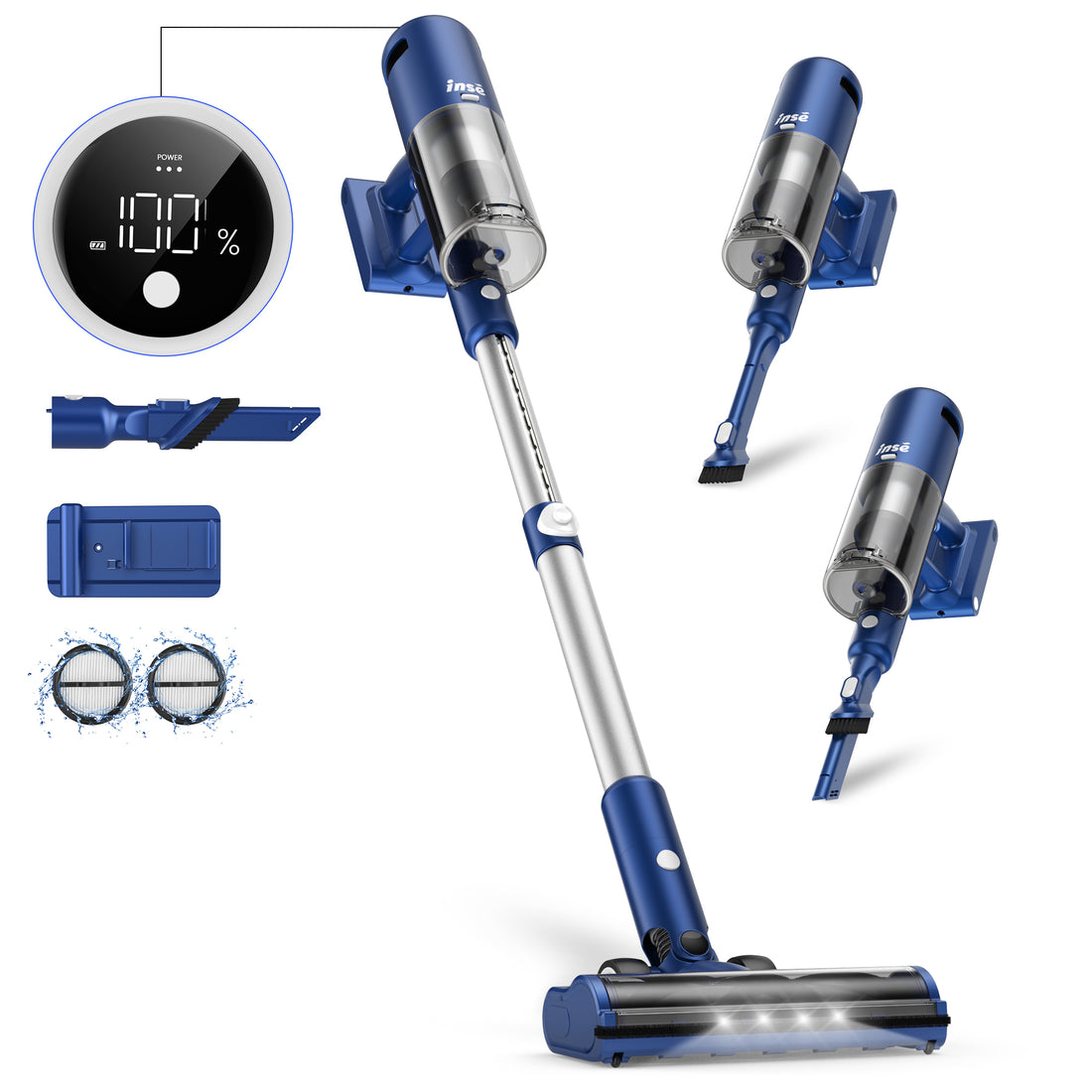 INSE Cordless Vacuum with 30Kpa Suction & 60 Mins Runtime, Stick Vacuum for Carpet, Tile, Pet Hair, Hardwood Floors, V120S
