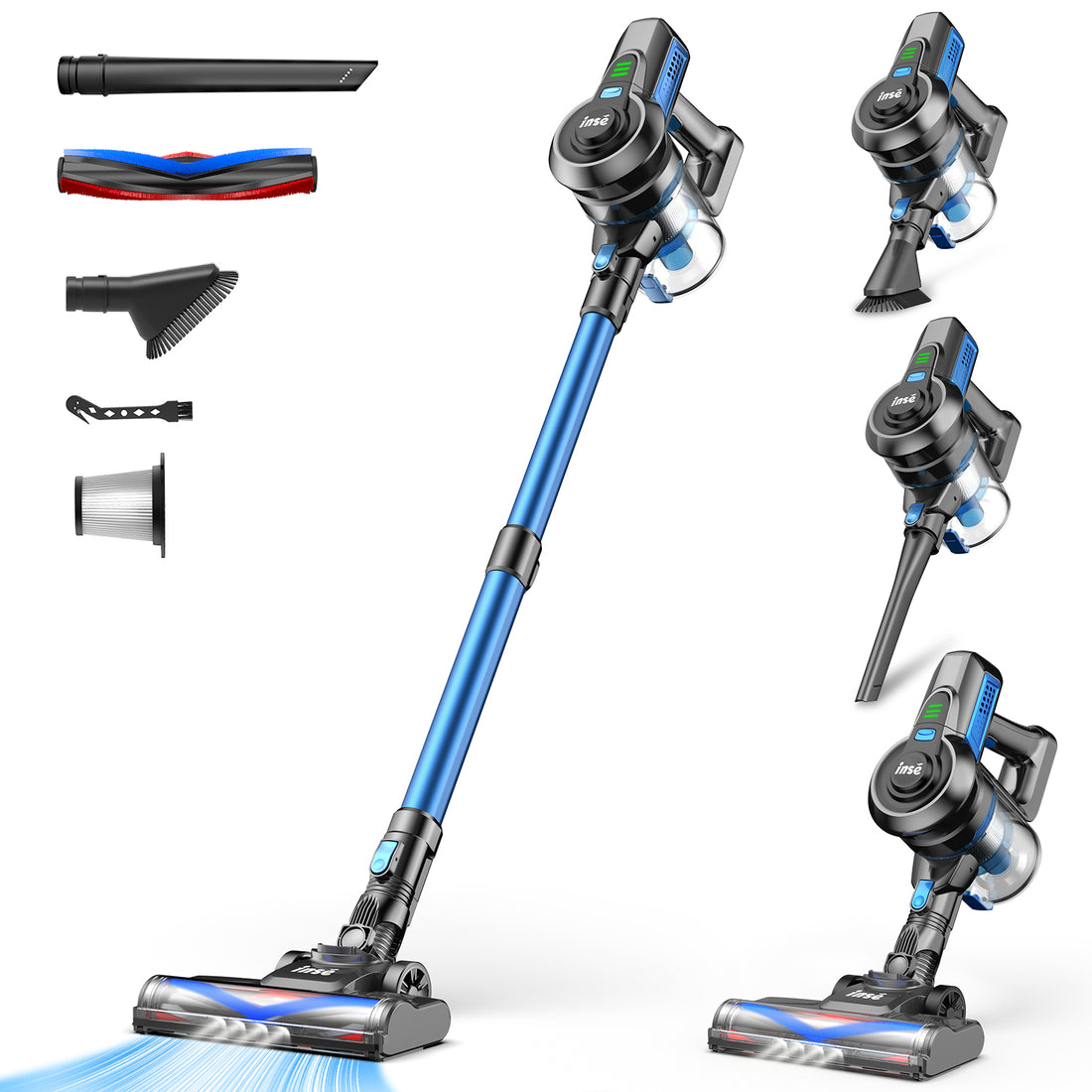 INSE Cordless Vacuum Cleaner,6 in 1 Powerful Stick Handheld Vacuum,25Kpa Vacuum Cleaner,45min Runtime,Lightweight Cordless Stick Vacuum for Hard Floor Carpet Pet Hair,N670