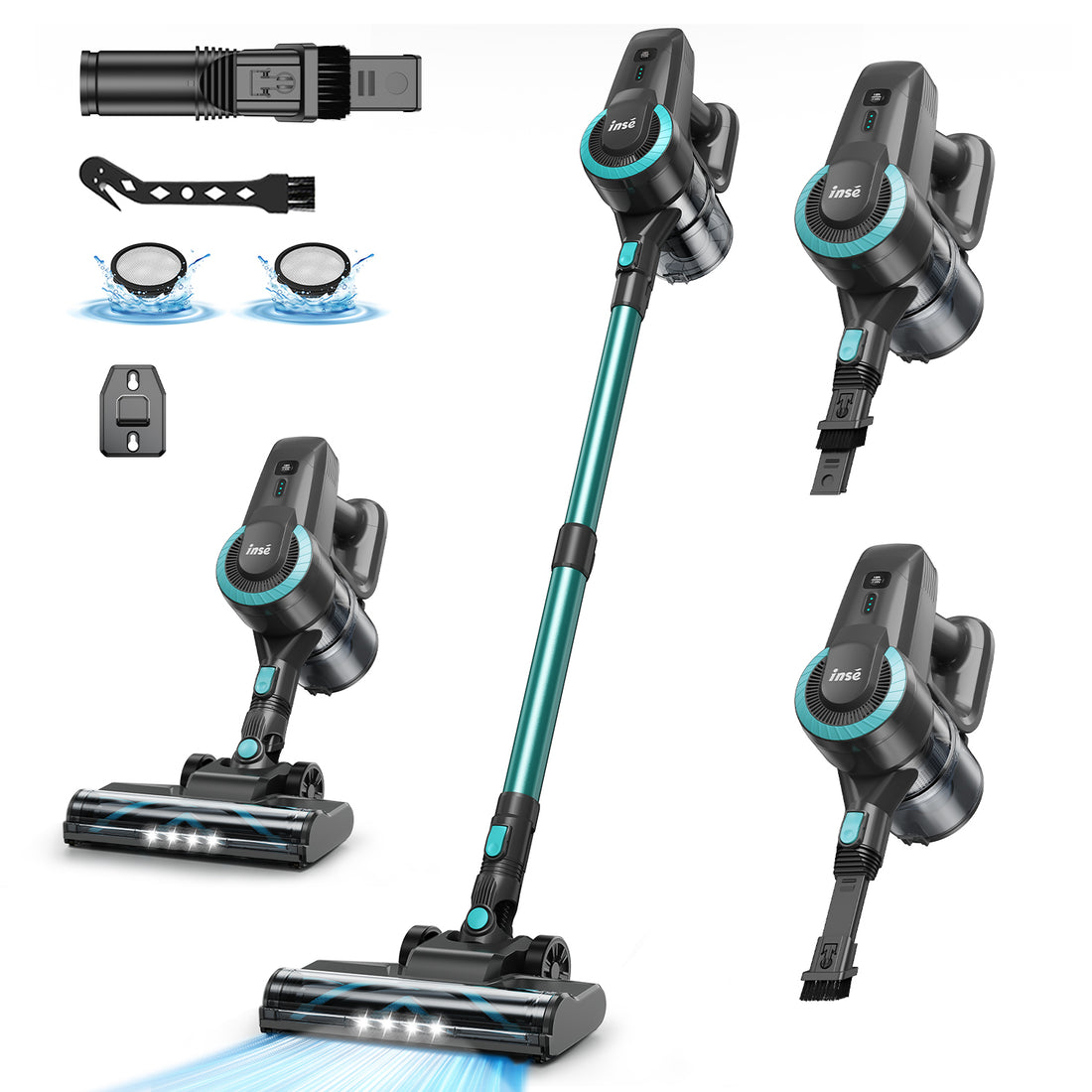 INSE Cordless Vacuum Cleaner,Ultra-Lightweight,LED Headlights,Removable Handheld Vacuum for Pet Hair Carpet Hardfloors,N3P Green