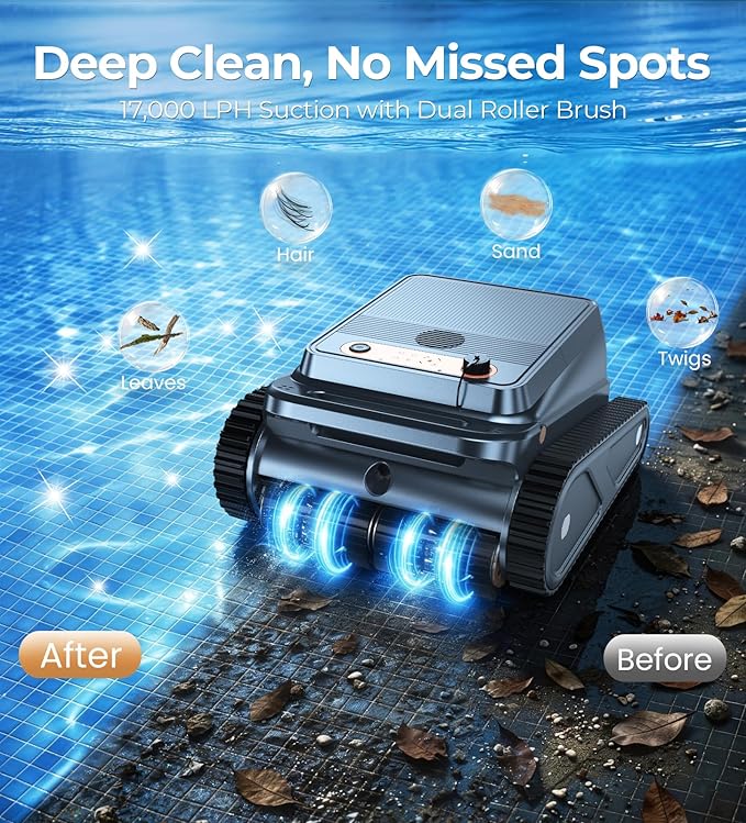 U8 Cordless Robotic Pool Cleaner for Walls &amp; Waterline, Automatically Climbs &amp; Cleans, No Hand-Scrubbing, Auto-Docking, 150min Runtime Pool Vacuum Robot for Inground Pools up to 2600 Sq.ft