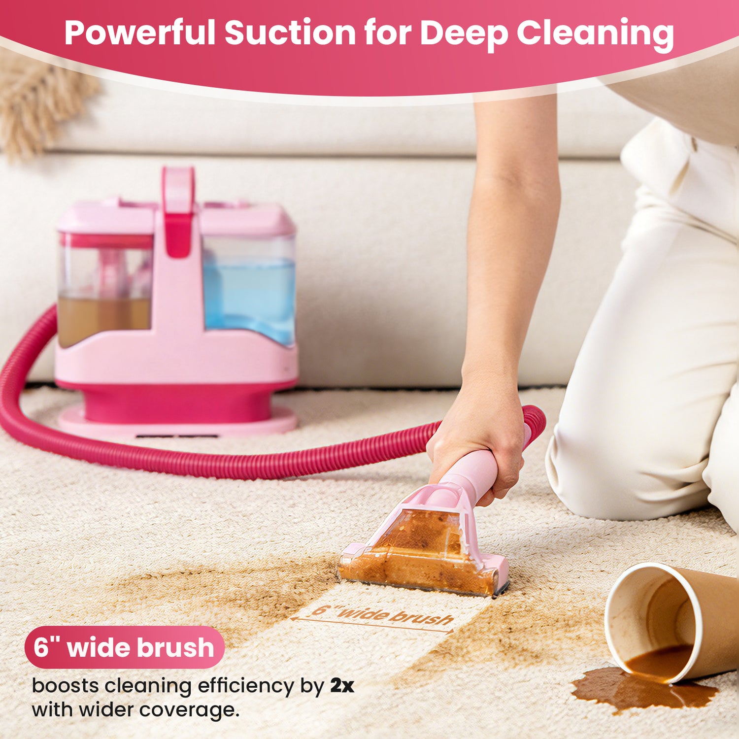 Upholstery Carpet Vacuum Cleaner, 18KPa Suction Spot Cleaning Machine for Pet Stains, Carpets, Sofa, Car Seats, Mattress, with 3 Multipurpose Cleaning Tools, 6&