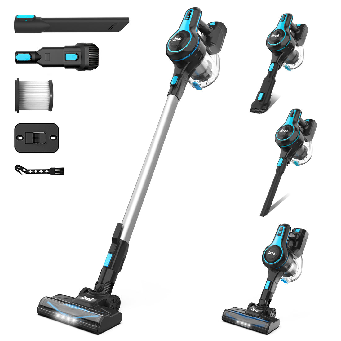 INSE Cordless Vacuum Cleaner,6-in-1 Rechargeable Stick Vacuum Lightweight for Carpet Hardfloor Pet Hair Home,N520 Blue