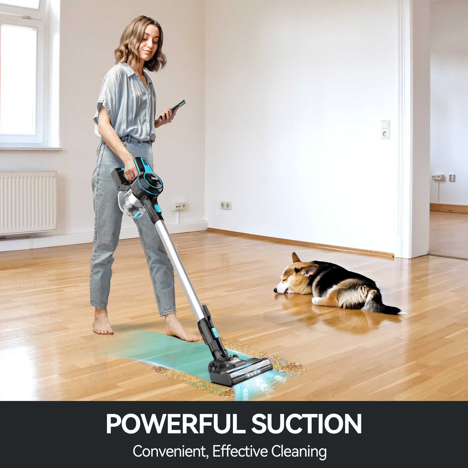 INSE Cordless Vacuum Cleaner,6-in-1 Rechargeable Stick Vacuum Lightweight for Carpet Hardfloor Pet Hair Home,N520 Blue