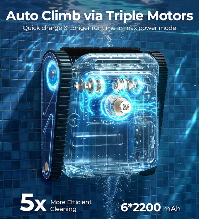 U8 Cordless Robotic Pool Cleaner for Walls &amp; Waterline, Automatically Climbs &amp; Cleans, No Hand-Scrubbing, Auto-Docking, 150min Runtime Pool Vacuum Robot for Inground Pools up to 2600 Sq.ft