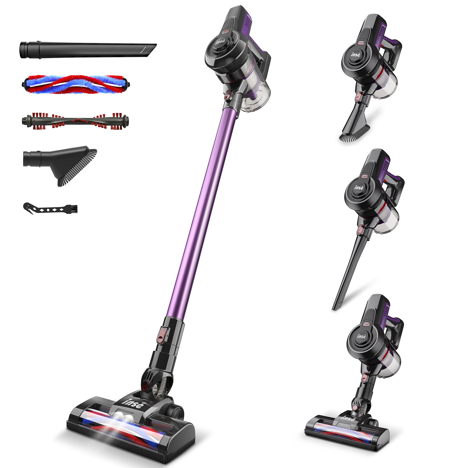INSE Cordless Vacuum Cleaner,6-in-1 Rechargeable Stick Vacuum Lightweight for Carpet Hardfloor Pet Hair Home,N520 Blue