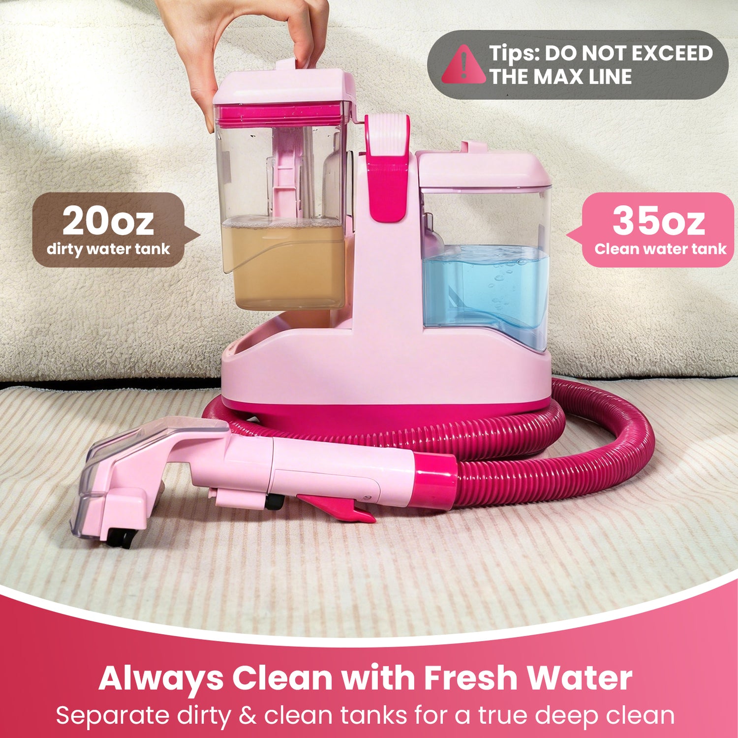 Upholstery Carpet Vacuum Cleaner, 18KPa Suction Spot Cleaning Machine for Pet Stains, Carpets, Sofa, Car Seats, Mattress, with 3 Multipurpose Cleaning Tools, 6&