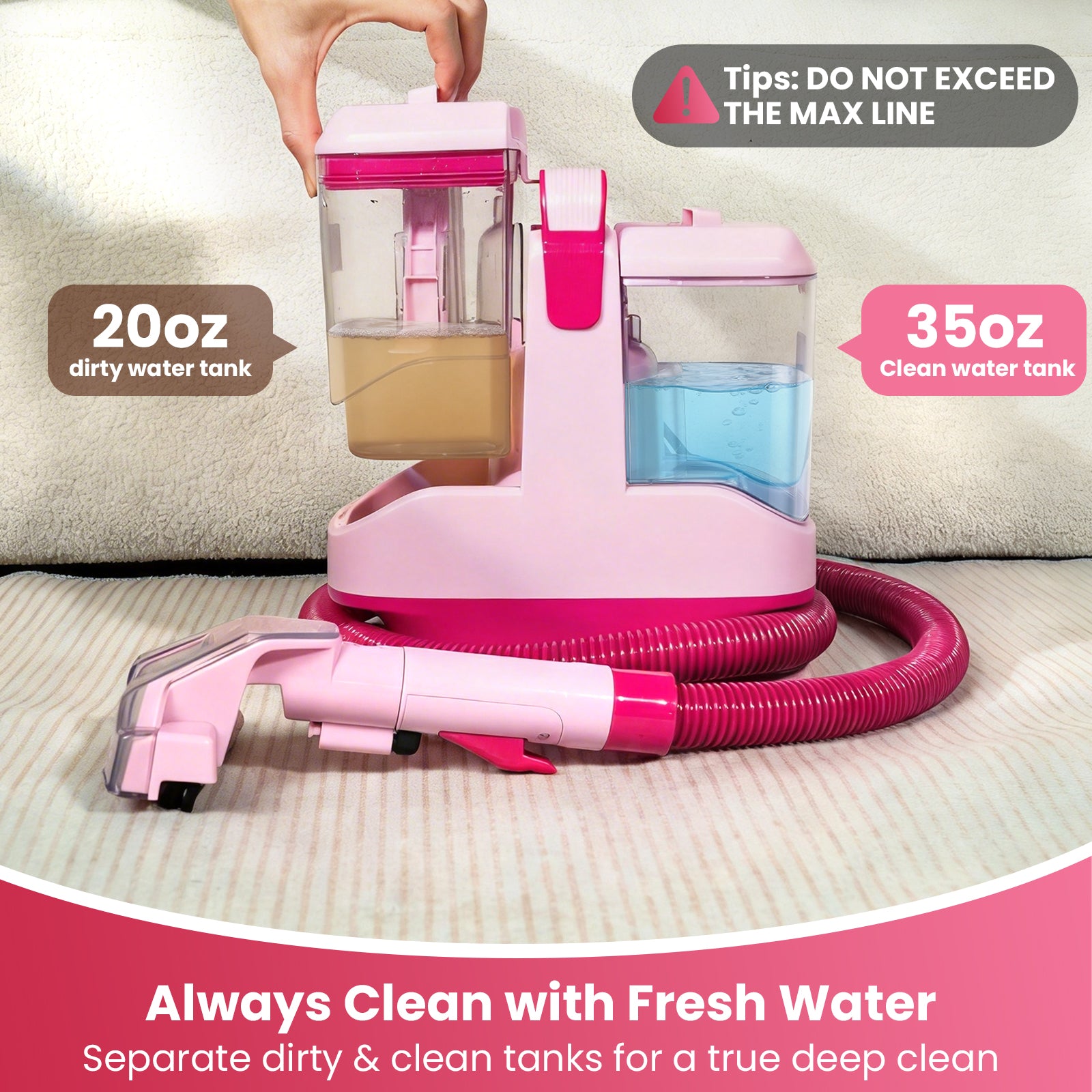 Upholstery Carpet Vacuum Cleaner, 18KPa Suction Spot Cleaning Machine for Pet Stains, Carpets, Sofa, Car Seats, Mattress, with 3 Multipurpose Cleaning Tools, 6&