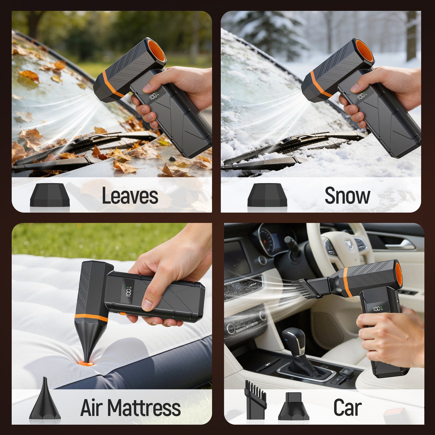 Compressed Air Duster Cordless Leaf Blower, 180000RPM Brushless Motor Violent TurboFan, Electric Air Turbo Duster Blower, 4 Gears Adjustable with LED Light Electric Air Blower for PC, Keyboard, Electronics and Outdoor, Workbench