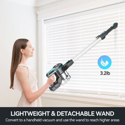 INSE Cordless Vacuum Cleaner,6-in-1 Rechargeable Stick Vacuum Lightweight for Carpet Hardfloor Pet Hair Home,N520 Blue