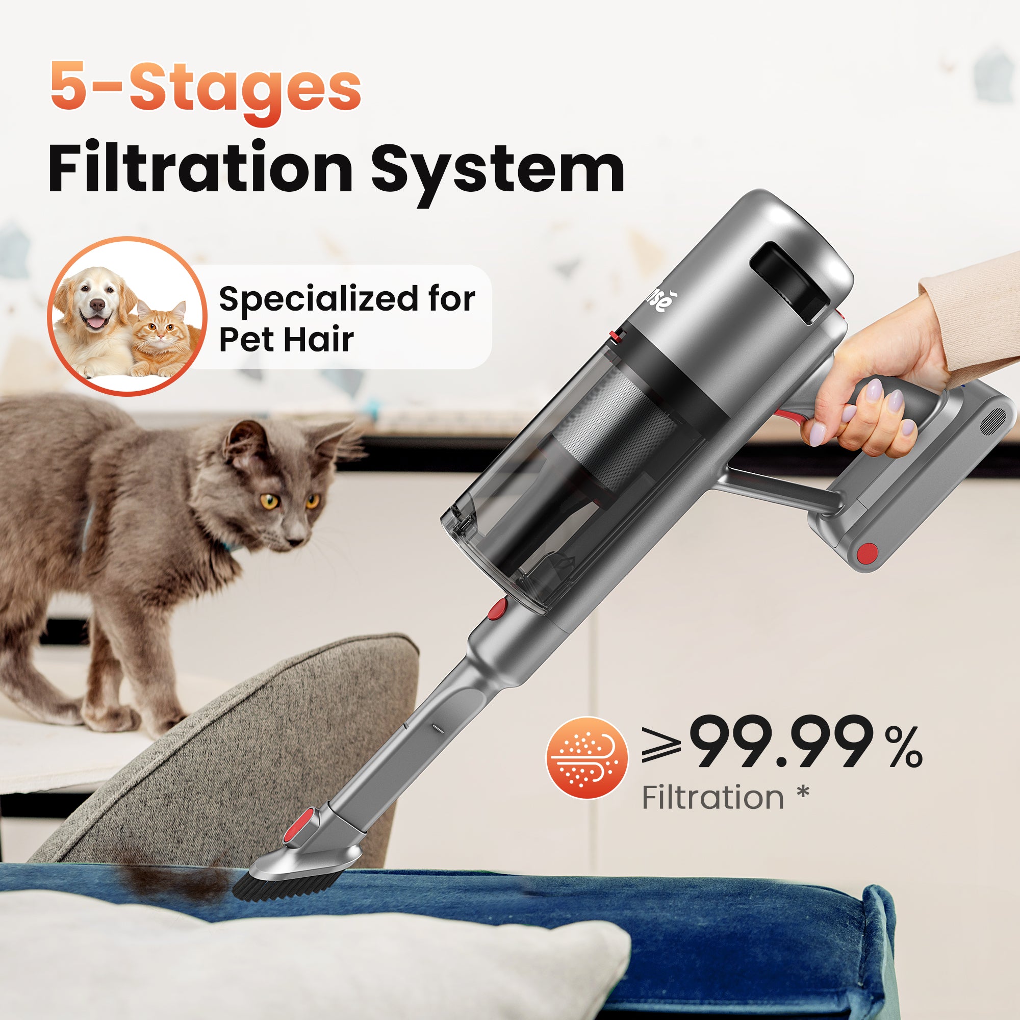 INSE Cordless Vacuum with 30Kpa Suction &amp; 60 Mins Runtime, Stick Vacuum for Carpet, Tile, Pet Hair, Hardwood Floors, V120S