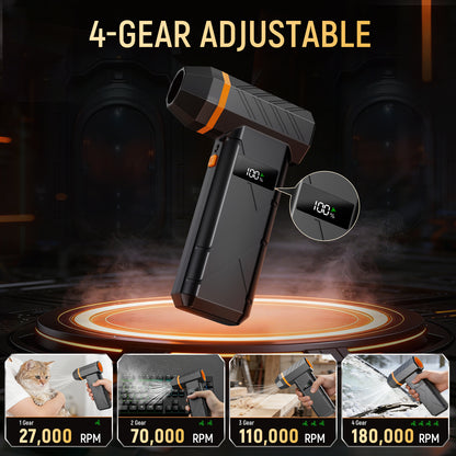 Compressed Air Duster Cordless Leaf Blower, 180000RPM Brushless Motor Violent TurboFan, Electric Air Turbo Duster Blower, 4 Gears Adjustable with LED Light Electric Air Blower for PC, Keyboard, Electronics and Outdoor, Workbench