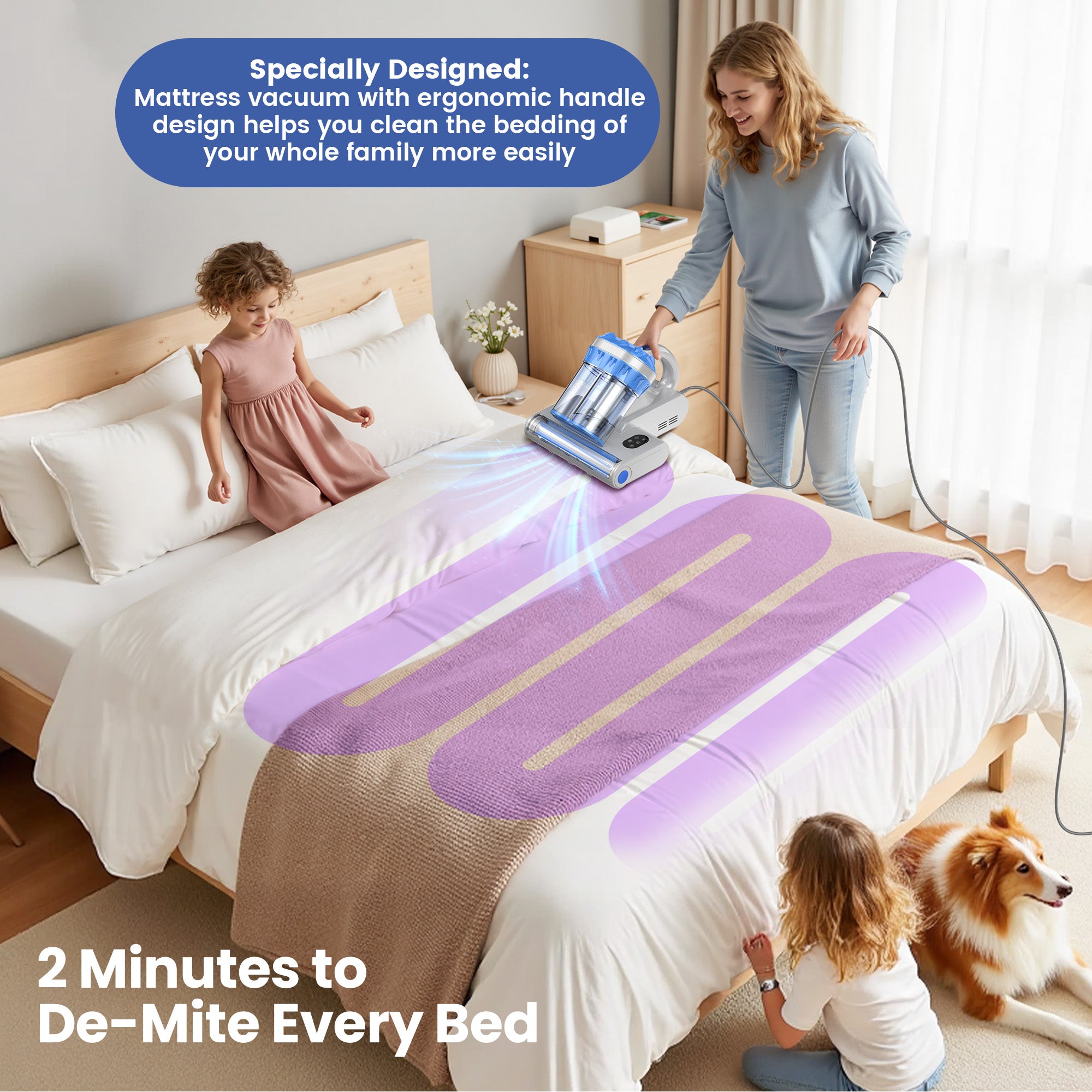 INSE Light Bed Vac Cleaner with HEPA Filter for Mattress Sofa Cirb Bed, M1