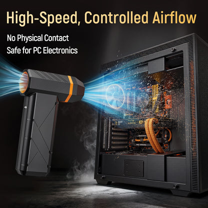 Compressed Air Duster Cordless Leaf Blower, 180000RPM Brushless Motor Violent TurboFan, Electric Air Turbo Duster Blower, 4 Gears Adjustable with LED Light Electric Air Blower for PC, Keyboard, Electronics and Outdoor, Workbench