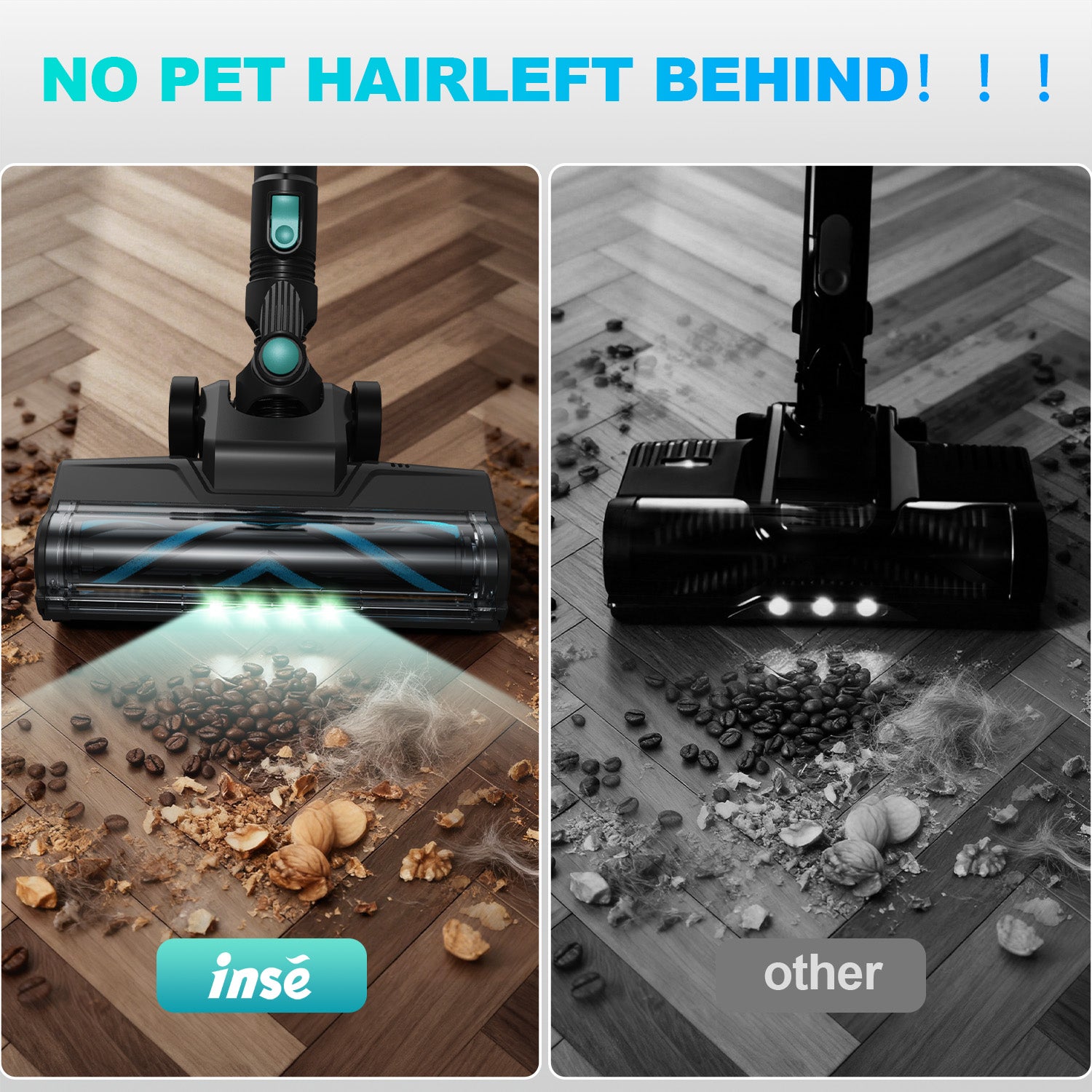 INSE Cordless Vacuum Cleaner,Ultra-Lightweight,LED Headlights,Removable Handheld Vacuum for Pet Hair Carpet Hardfloors,N3P Green