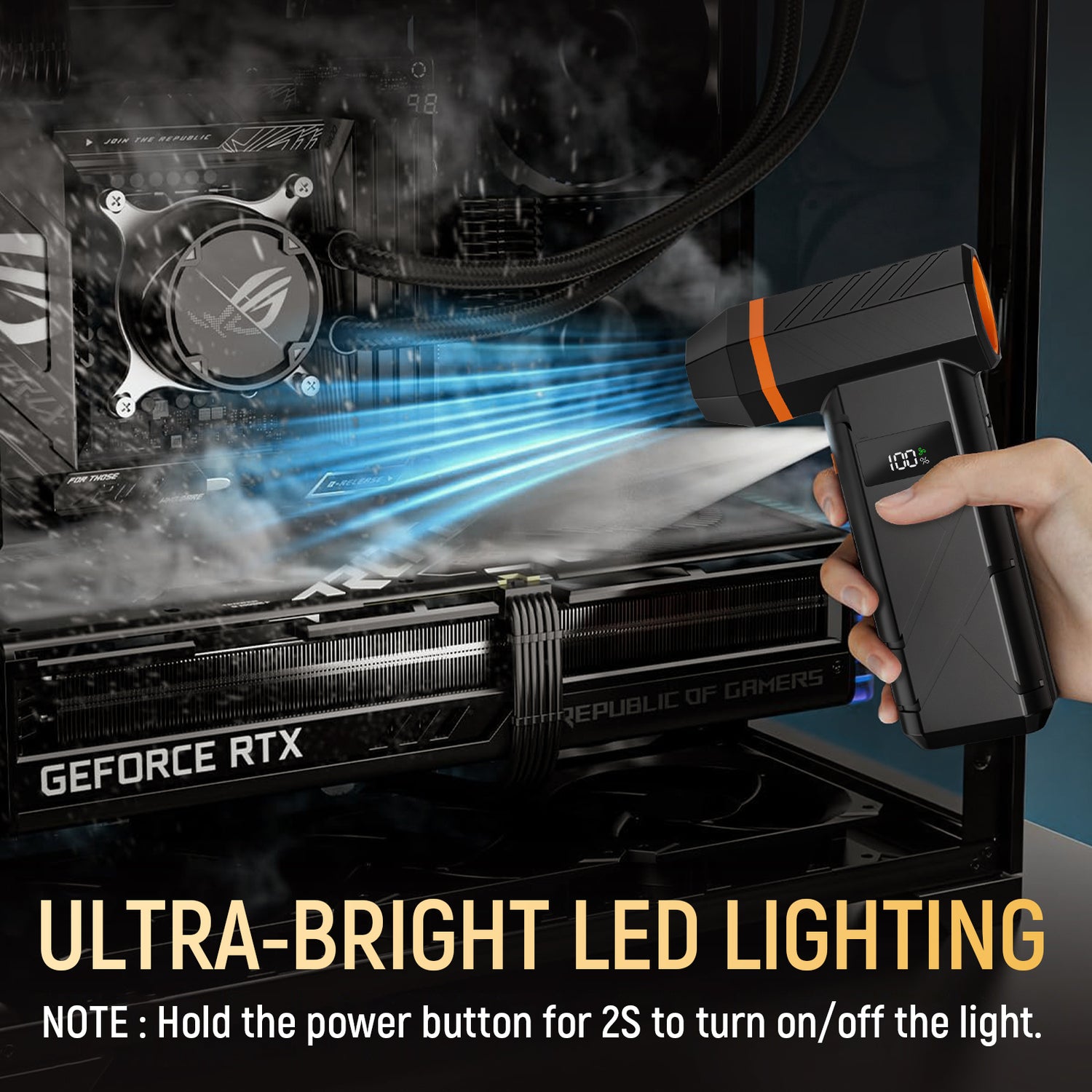 Compressed Air Duster Cordless Leaf Blower, 180000RPM Brushless Motor Violent TurboFan, Electric Air Turbo Duster Blower, 4 Gears Adjustable with LED Light Electric Air Blower for PC, Keyboard, Electronics and Outdoor, Workbench