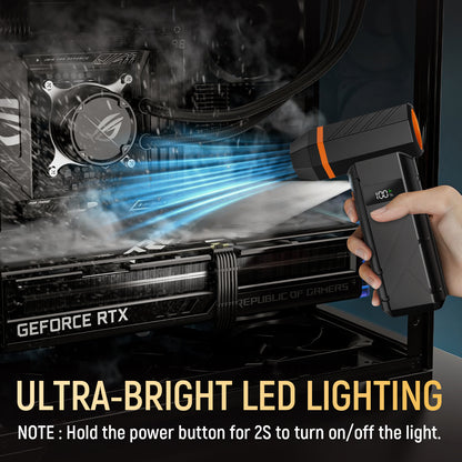 Compressed Air Duster Cordless Leaf Blower, 180000RPM Brushless Motor Violent TurboFan, Electric Air Turbo Duster Blower, 4 Gears Adjustable with LED Light Electric Air Blower for PC, Keyboard, Electronics and Outdoor, Workbench