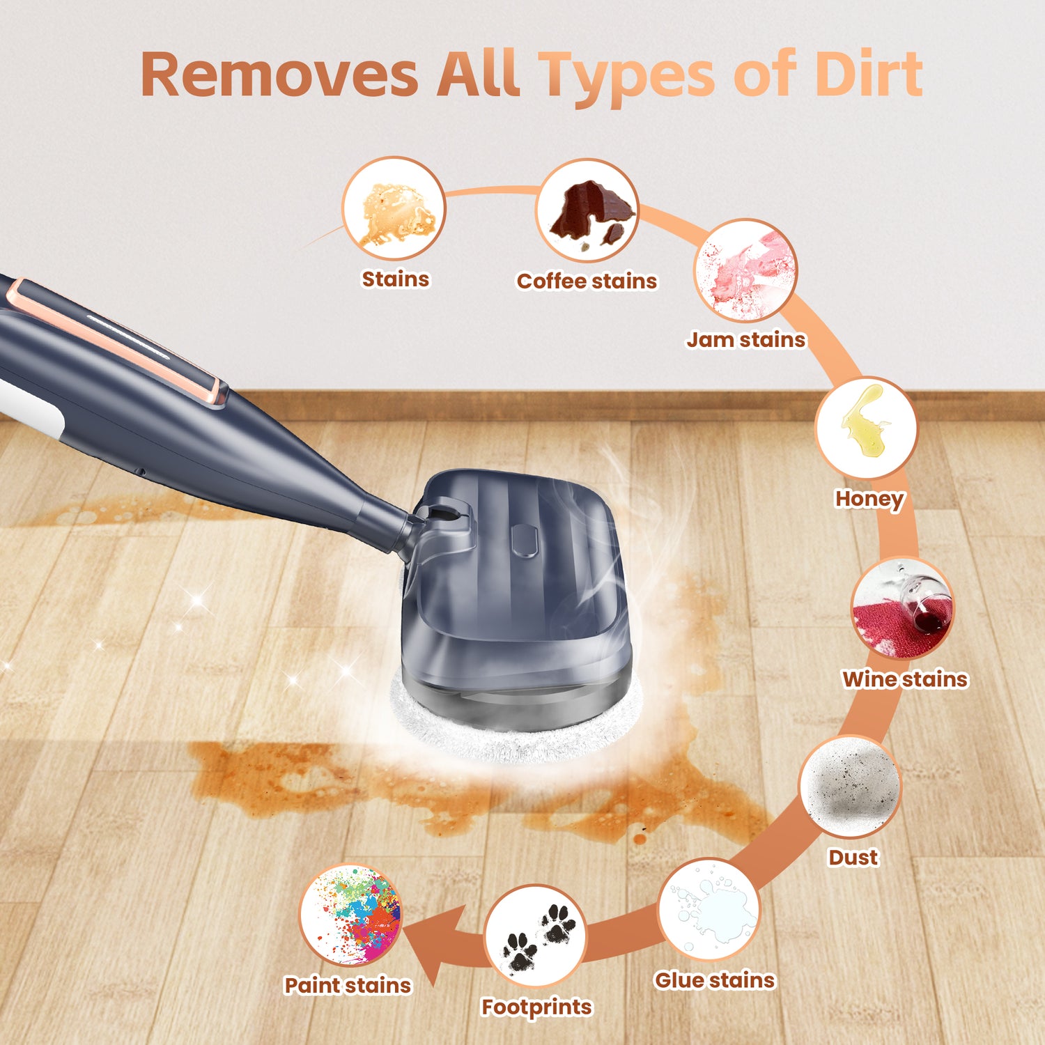 INSE Steam Mop with Rotating Pads, 10 in 1 Scrubbing Steam Vacmop for Kitchen, Hardwood Floor, Marble Floor, VM6