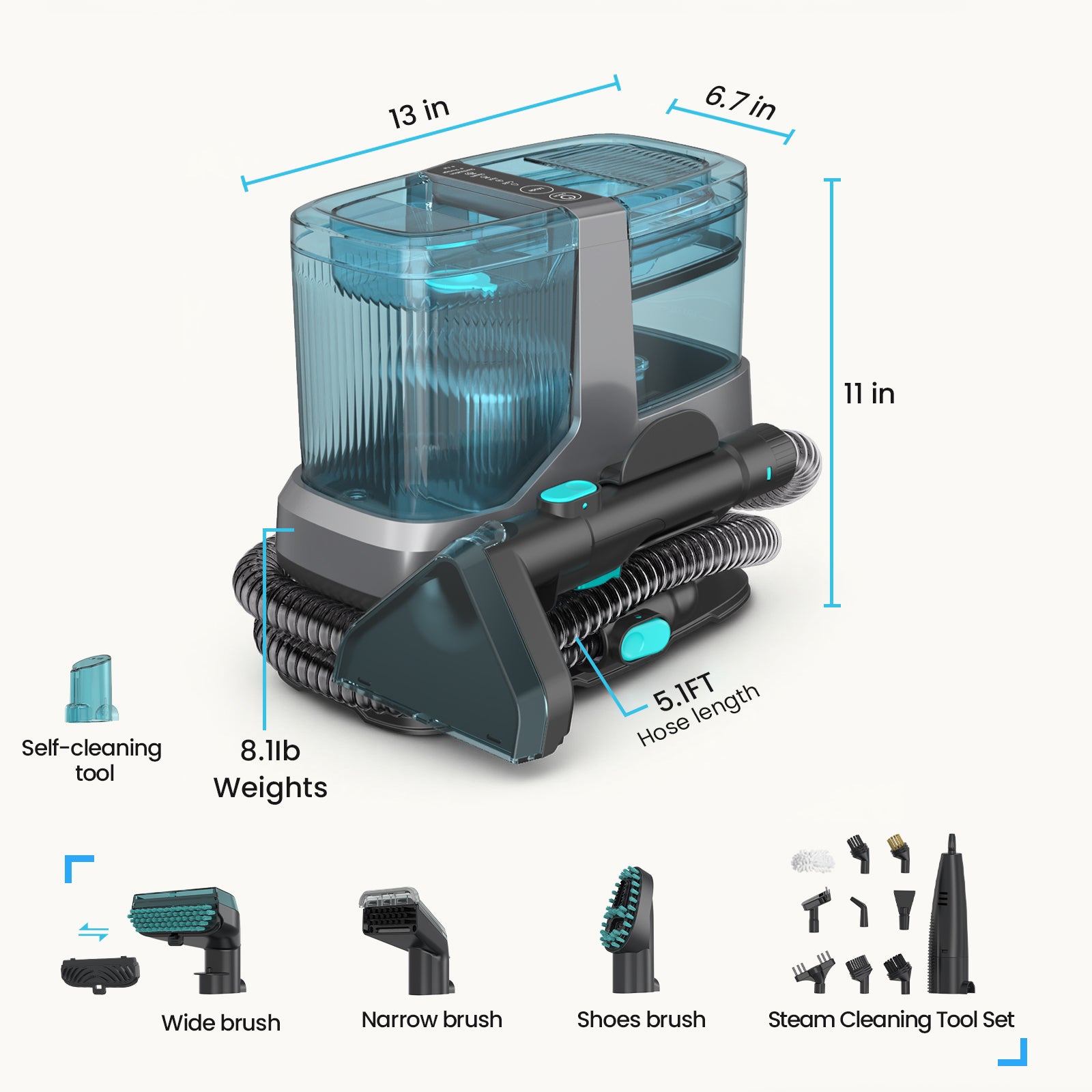 Steam Carpet Cleaner with 18KPa Deep Steam Cleaning, Portable Upholstery Cleaner Machine for Kitchen, Sofa, Pets Stains, Carpet, Car, with 10 Pcs Steam Cleaning Tool Set