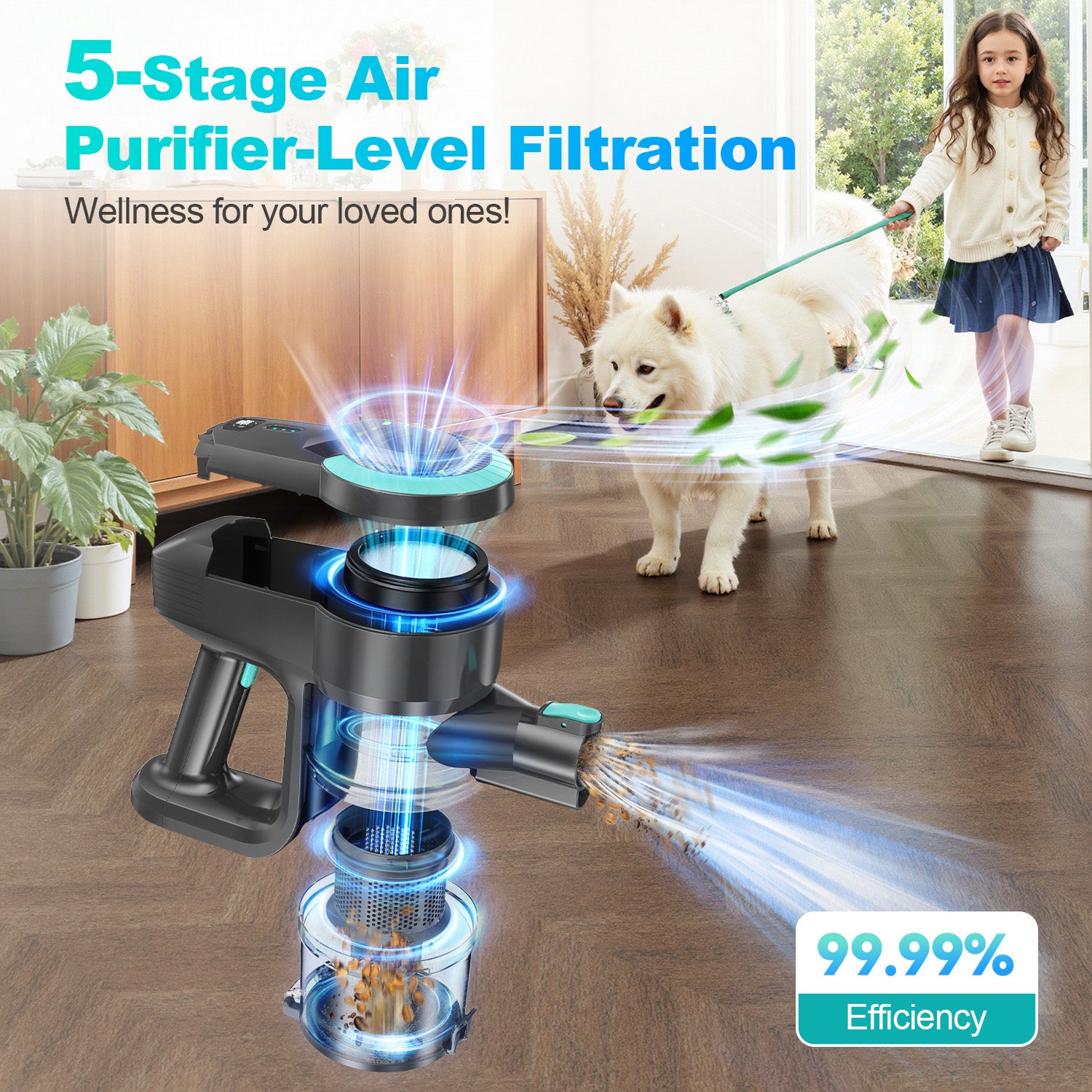 INSE Cordless Vacuum Cleaner,Ultra-Lightweight,LED Headlights,Removable Handheld Vacuum for Pet Hair Carpet Hardfloors,N3P Green