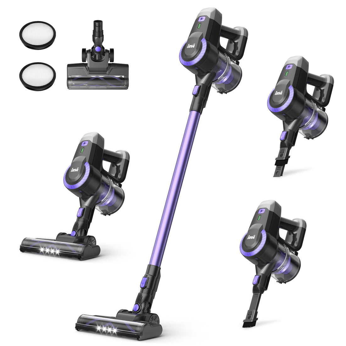 INSE Lightweight Cordless Stick Vacuum Cleaner for Carpet Hardwood Floor Pet Hair, N3P &amp; N3E