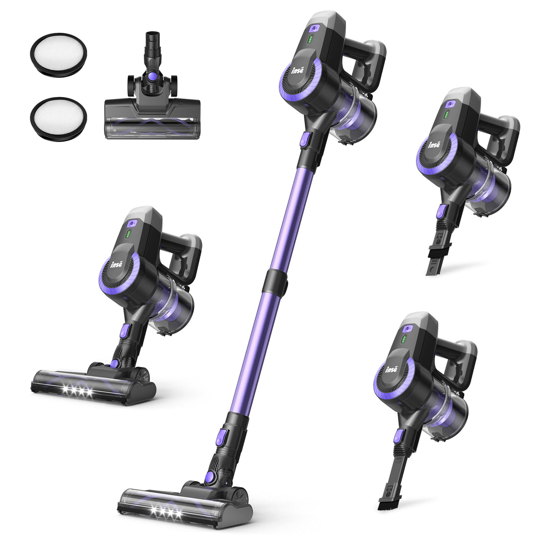 INSE Lightweight Cordless Stick Vacuum Cleaner for Carpet Hardwood Floor Pet Hair, N3P &amp; N3E