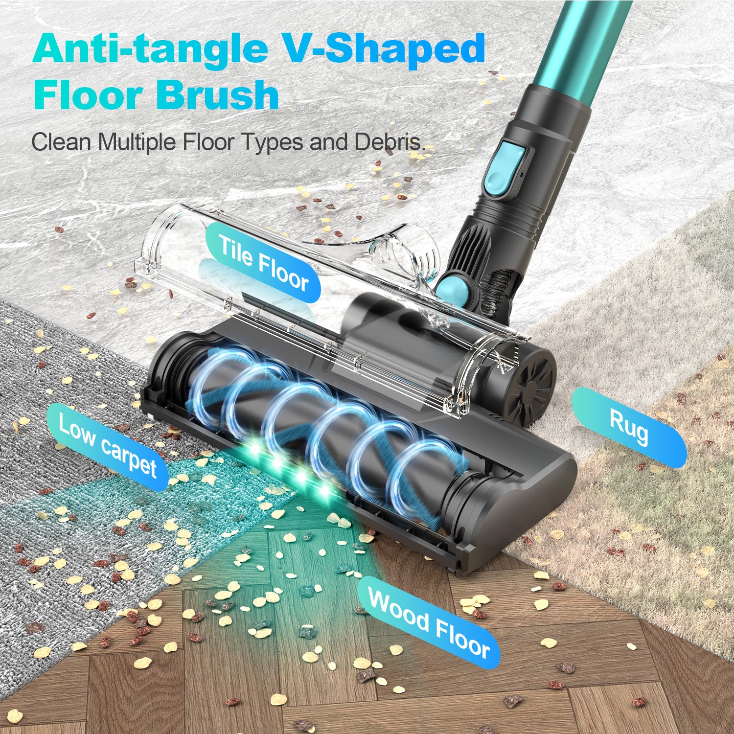 INSE Cordless Vacuum Cleaner,Ultra-Lightweight,LED Headlights,Removable Handheld Vacuum for Pet Hair Carpet Hardfloors,N3P Green