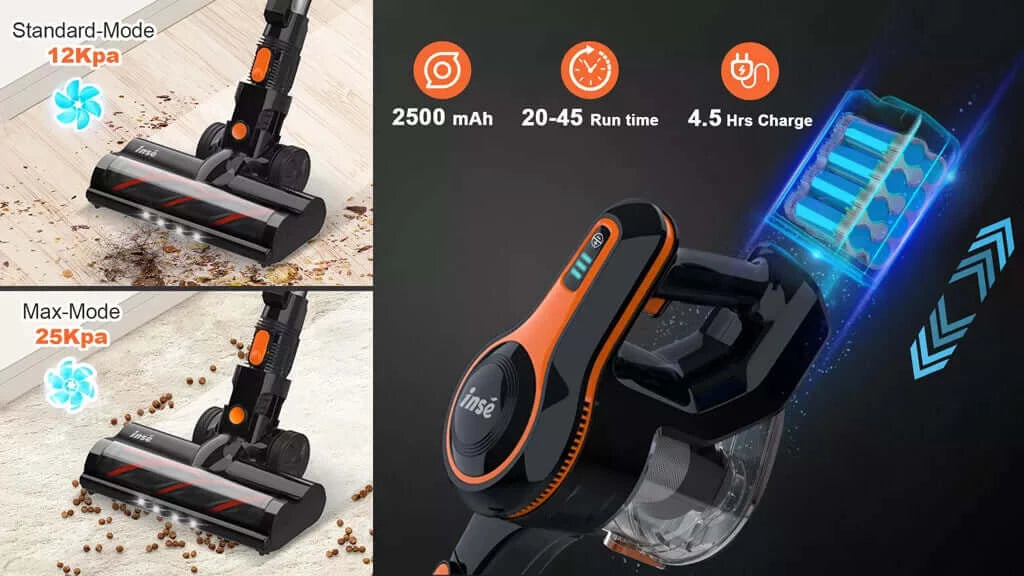 inse s610 cordless hepa vacuum has two power modes and up to 45m runtime-inselife.com