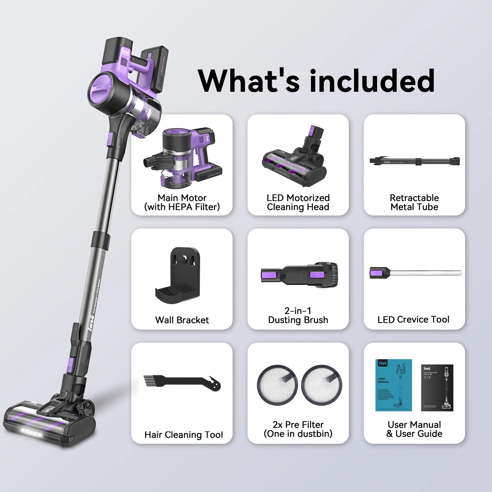 INSE S10 portable Cordless Vacuum with all parts-inselife.com